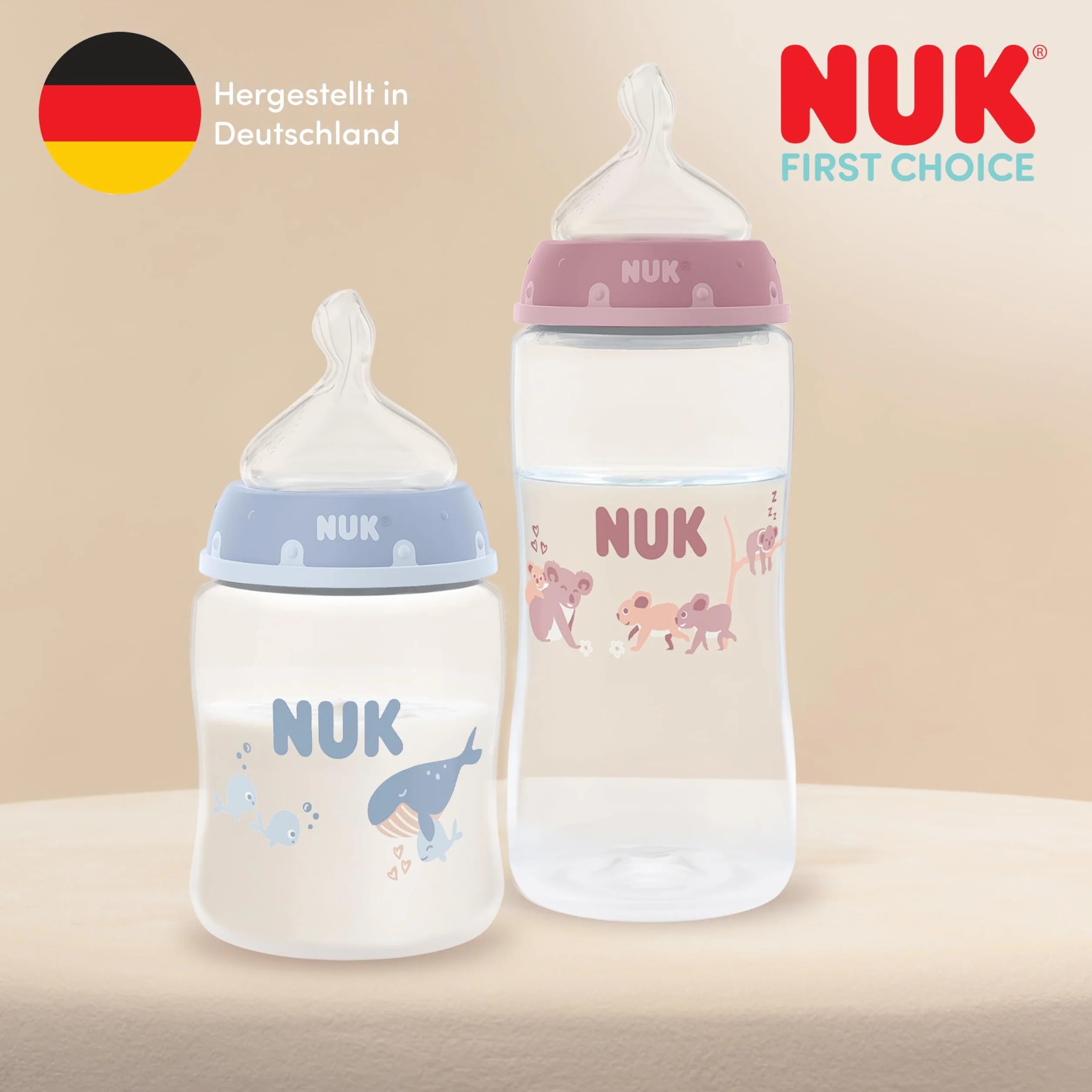NUK First Choice Butelka dla niemowląt | 3+ miesiące | 300 ml | Butelka przeciwkolkowa | PP | Wskaźnik kontroli temperatury | Koala | 1 sztuka