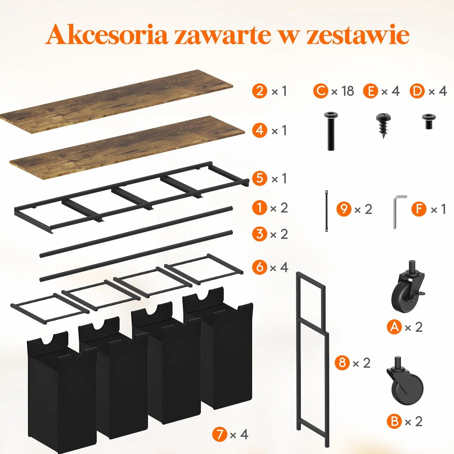 Lifewit Kosz na pranie z półkami, 4 sekcje, wysuwany kosz na pranie o pojemności 168l z kółkami, organizer na ubrania z 4 wyjmowanymi workami na pranie, sortownik na pranie, rustykalny brąz i czerń