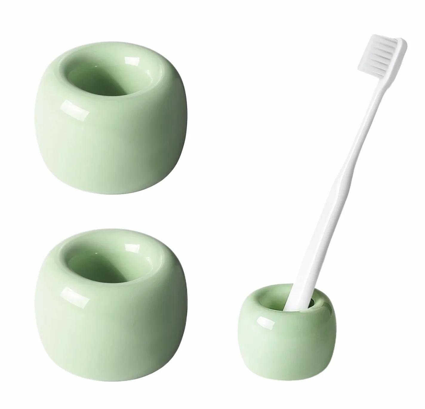 Uchwyt Na Szczoteczki Do Zębów Akcesoria Łazienka Ceramiczny Uchwyt Na Szczoteczki Do Zębów Blat Łazienkowy Organizer Stojak(Grün)