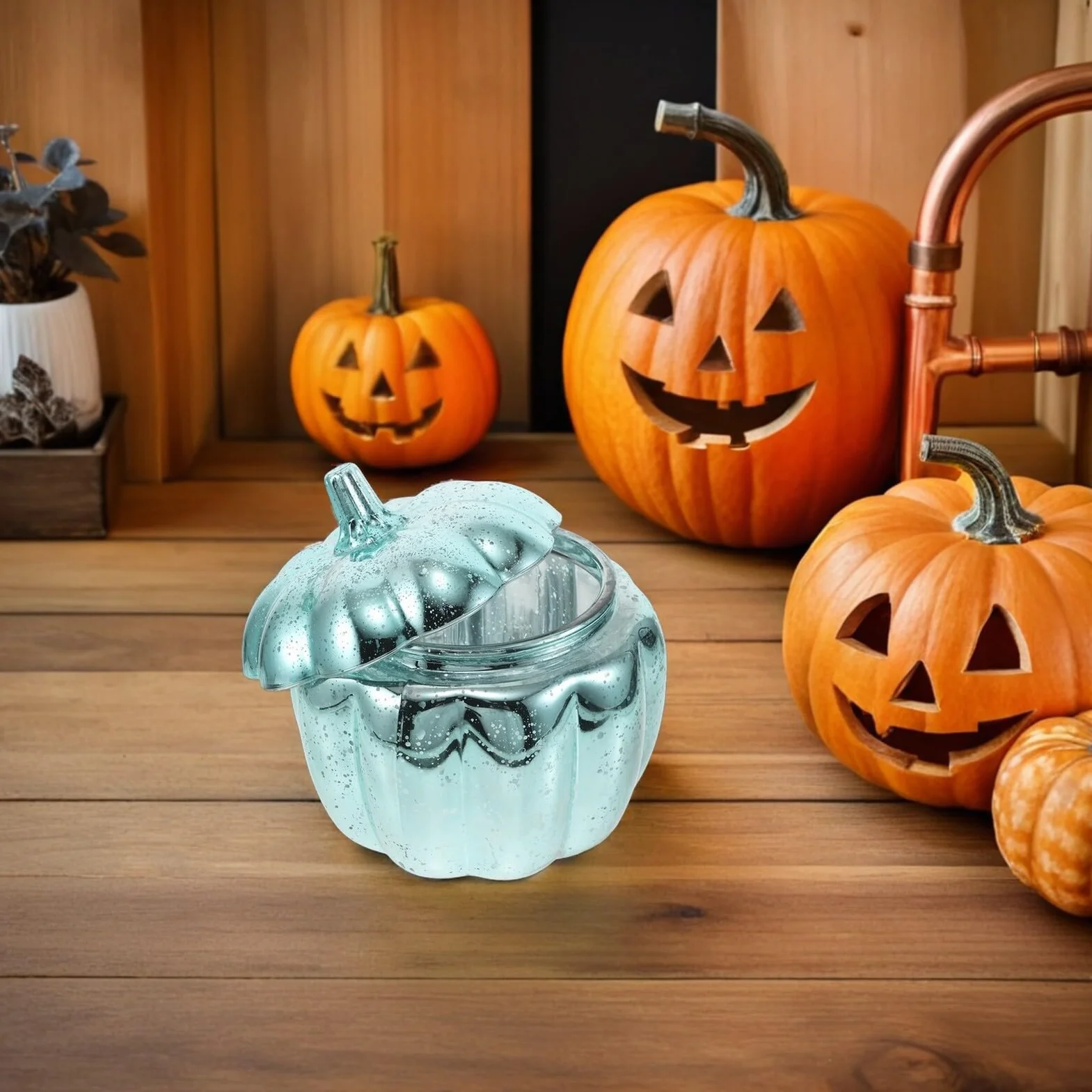 Szklany Słoik Do Przechowywania Słodyczy Kształcie Dyni z Pokrywką Dekoracyjny Pojemnik Cukierki Jesienne Przyjęcia Idealny Halloween i Święto Dziękczynienia Do Organizacji Kuchni