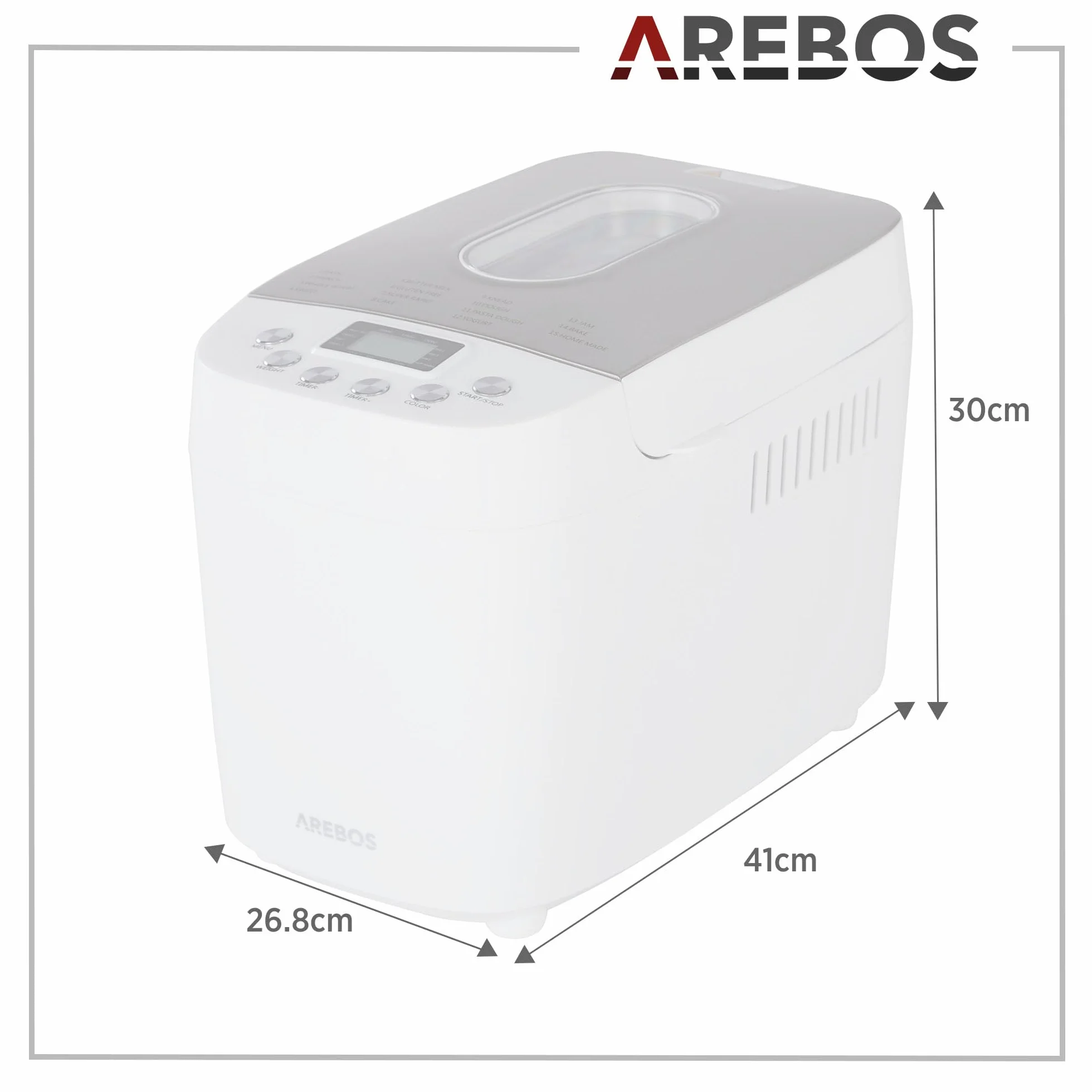 Arebos Wypiekacz do chleba 1500g 850W 15 programów LCD Biały