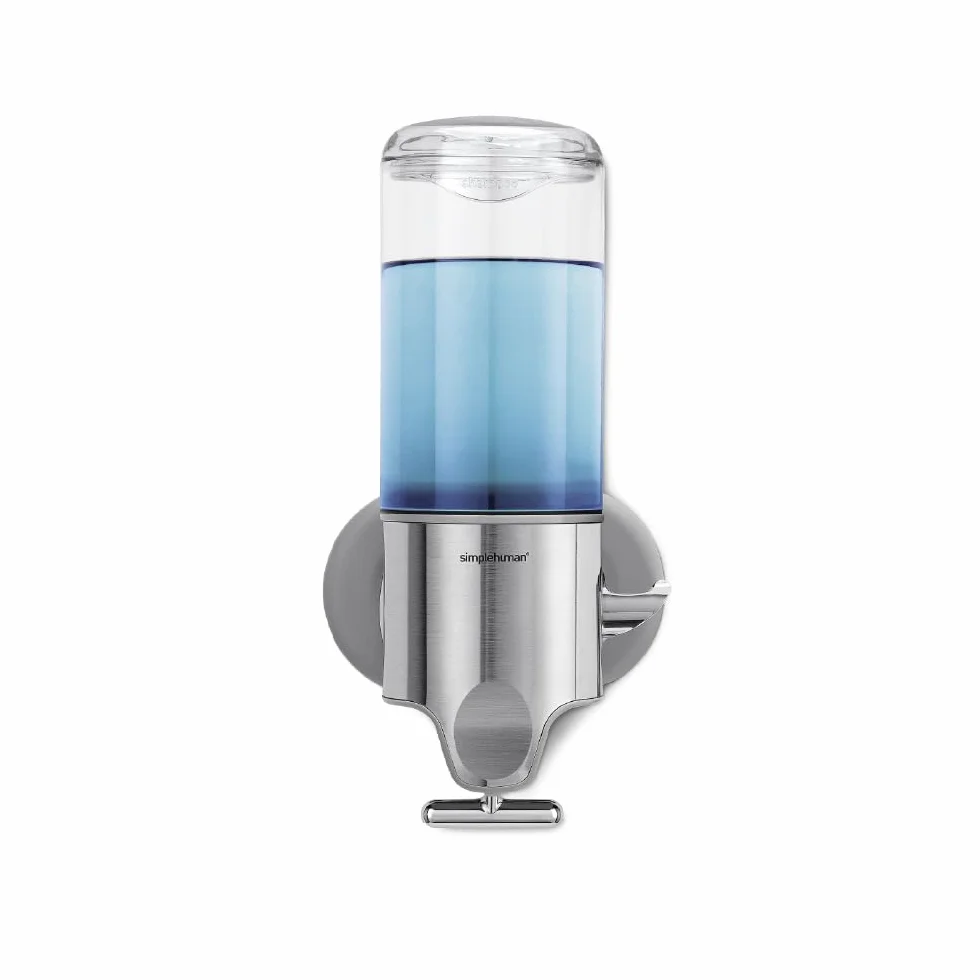 simplehuman BT1034 444 ml pojedyncza ścienna pompa dozująca mydło do mydła, szamponu, odżywki, żelu pod prysznic, nadaje się do łazienki, łatwa instalacja, nierdzewna, szczotkowana stal nierdzewna