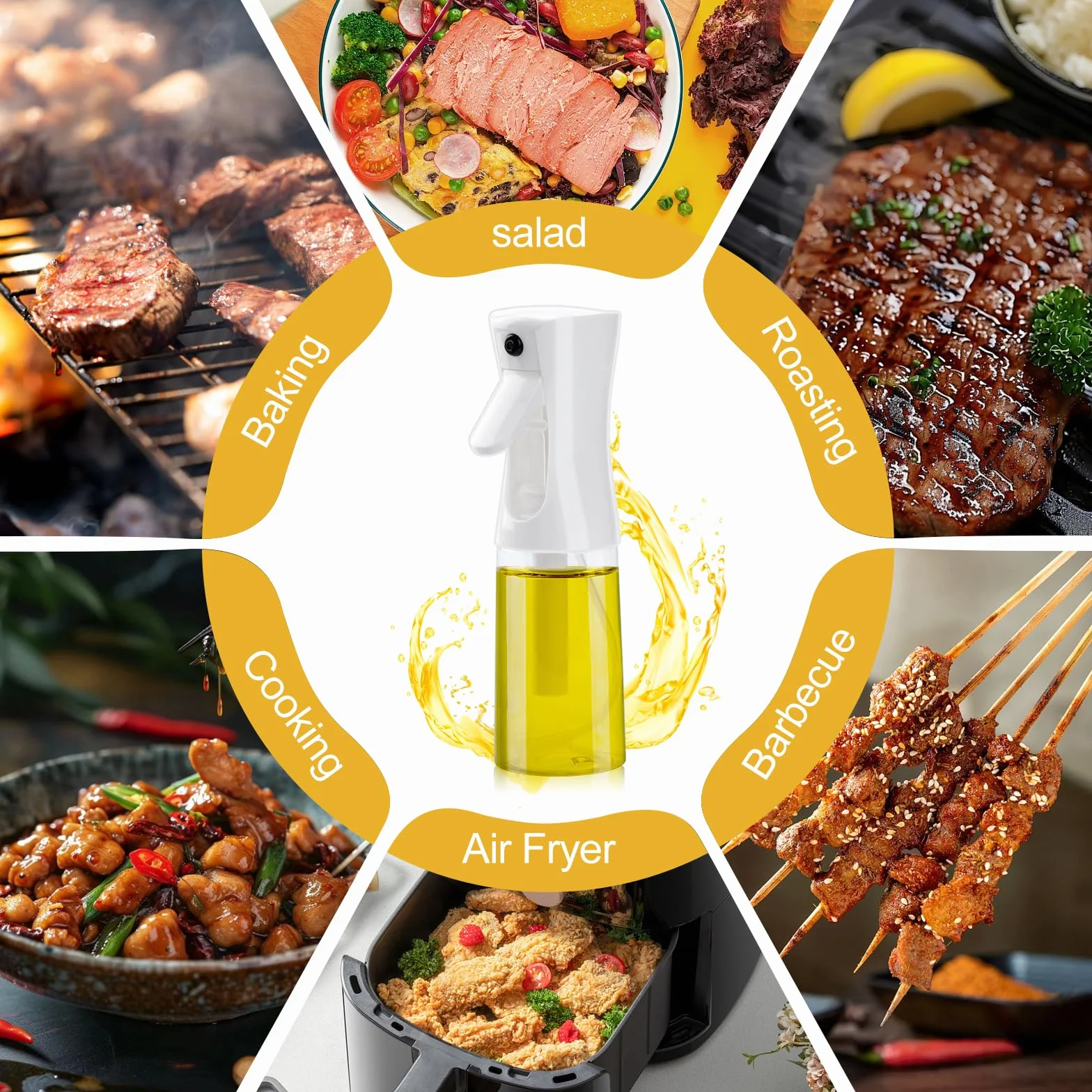 Opryskiwacz do oleju spożywczego, szklany, butelka z rozpylaczem 200 ml, rozpylacz oleju do kuchni, grillowania, sałaty, BBQ, frytkownicy na gorące powietrze, pieczenia, 2 sztuki (czarny + biały)