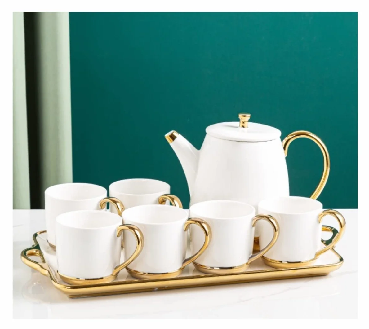 Luksusowy zestaw do herbaty w stylu vintage 8 szt. nordycki ceramiczny zestaw do herbaty z tacą filiżanka do kawy klasyczny dom popołudniowa herbata artykuły imprezowe biały kolor