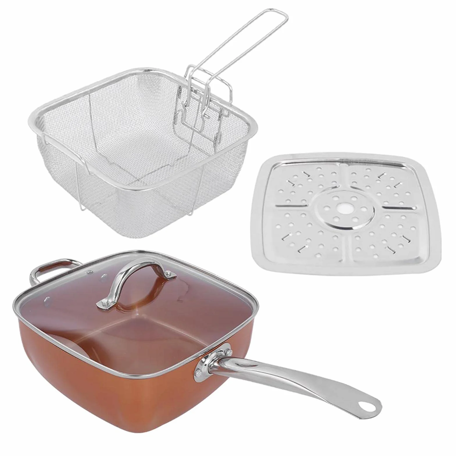 Yinhing Zestaw Naczynia Kuchennego ze Stali Nierdzewnej, Patelnia ze Stali Nierdzewnej + Szkło + Aluminium 4PC/SET STEAL STEL STEL PASKA DO KURKU, STAT, ZIEMATY, WAGŁO