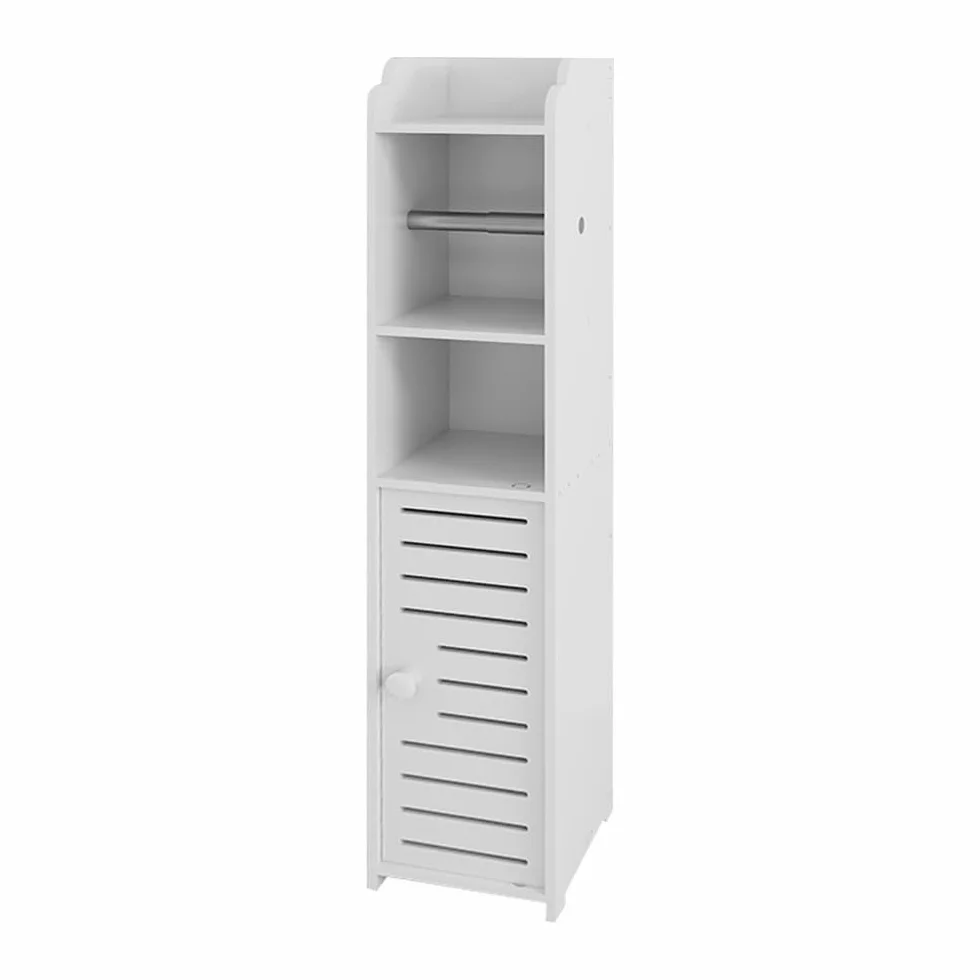 WODFARR Szafka do przechowywania toalet, biała półka do przechowywania łazienki, kolumnowa szafka meblowa łazienkowa, uchwyt na papier toaletowy-15 x 17 x 76 cm