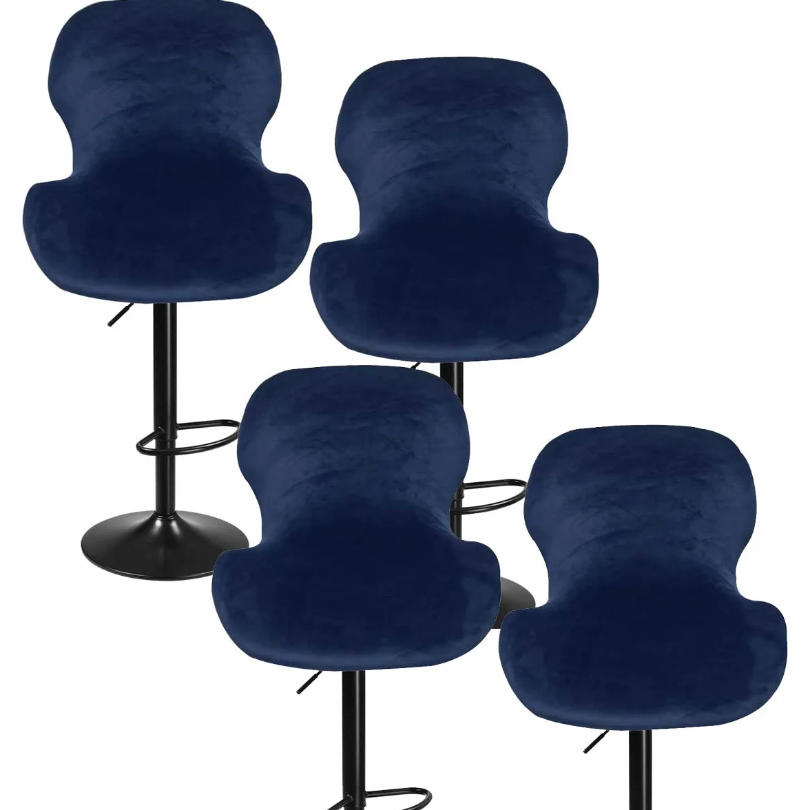 Aksamitny pokrowiec na stołek barowy zakrzywiony obrotowy zestaw 2/4/6 stołek barowy pokrowiec na krzesło narzuty z oparciem ochraniacz na krzesło barowe,Royal blue,4PCS
