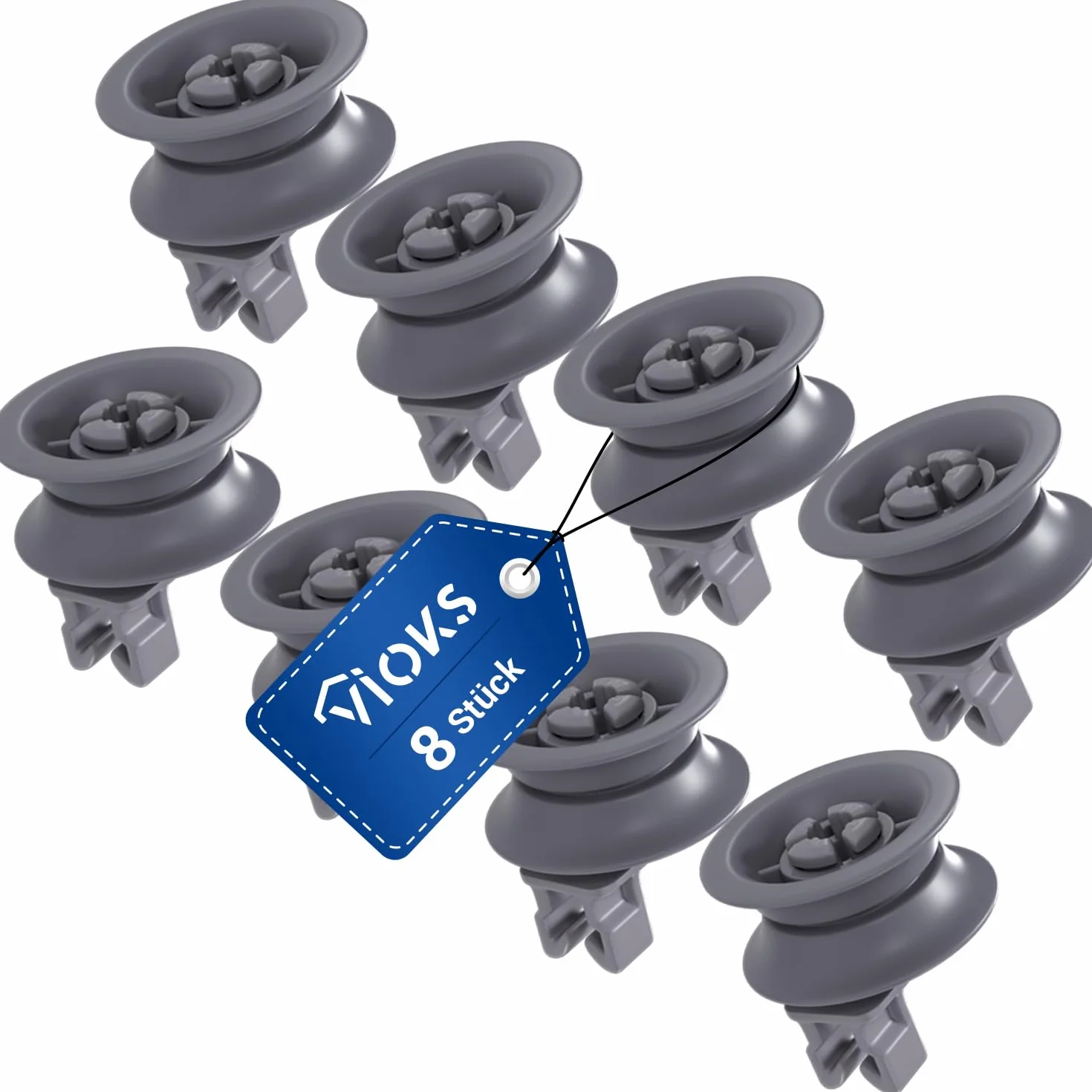 VIOKS Rolki do kosza do zmywarki 31 mm Ø zestaw 8 sztuk zamienników do Bosch 00611666 00165313 - rolki do zmywarek do naczyń do górnego kosza w Siemens, Bosch, Privileg, Constructa, Bauknecht