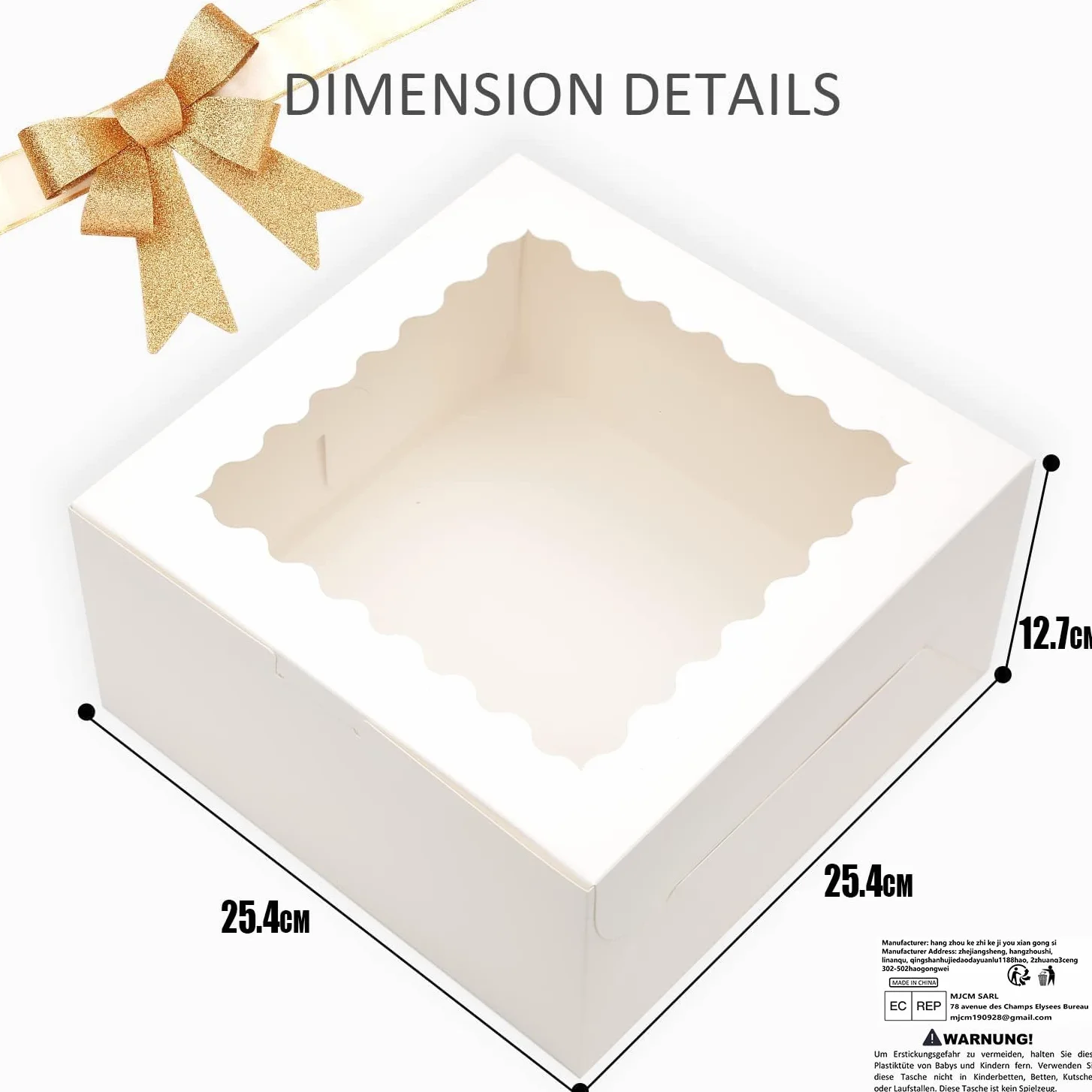 Gcardist Pudełko na ciasto, 25,4 x 25,4 x 12,7 cm, 5 zestawów białych pudełek na tort z okienkiem i 5 zestawów, białe okrągłe deski 25,4 cm, pojemnik na ciasto 25,4 cm