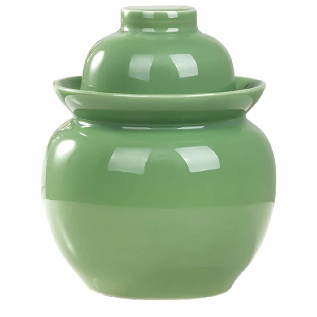 Tradycyjny chiński ceramiczny garnek do fermentacji, słoik do kiszenia z pokrywką z uszczelką wodną, duży pogrubiony ceramiczny słoik do kiszenia, pojemniki do przechowywania kimchi, zielony - 3