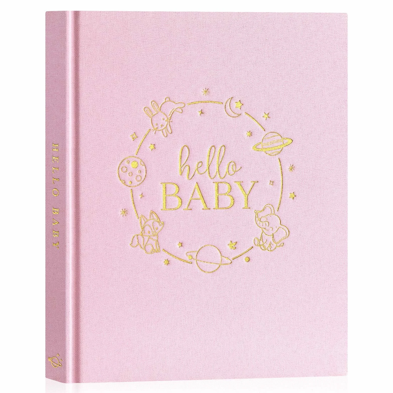 Lanpn Hello Baby Książka Wspomnień - Lniana Twarda Okładka Pamiątka dla Nowych Rodziców - Pamiętnik od Noworodka do 5 Lat Album Zdjęć Książka Kamieni Milowych (Różowy, 154 Strony)