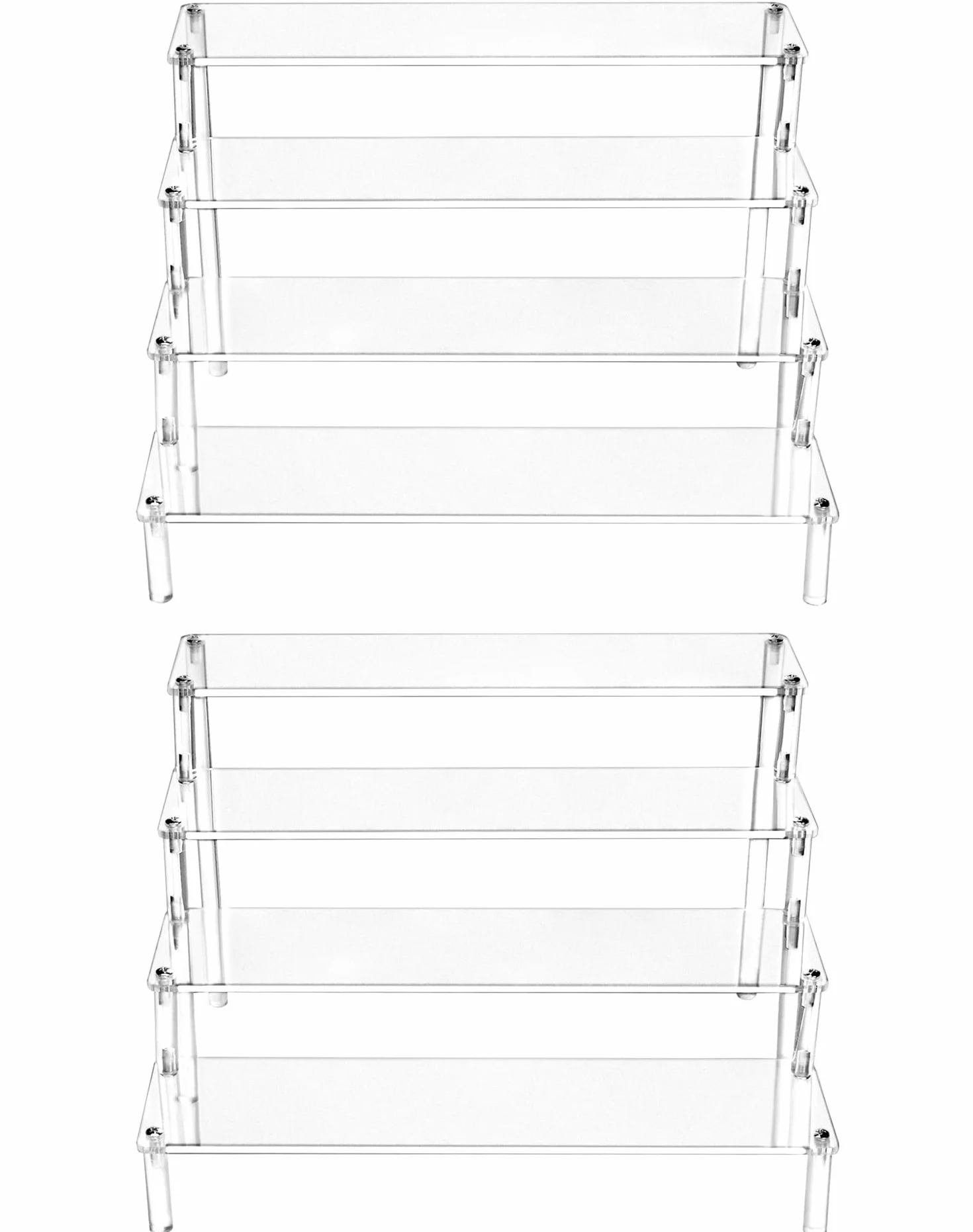 QWORK® 2 Pack 4-poziomowe akrylowe stojaki ekspozycyjne, przezroczysta akrylowa półka Riser na figurki, biżuterię, ciastko, szminkę, lakier do paznokci, przyprawy (30x26,5x20cm)