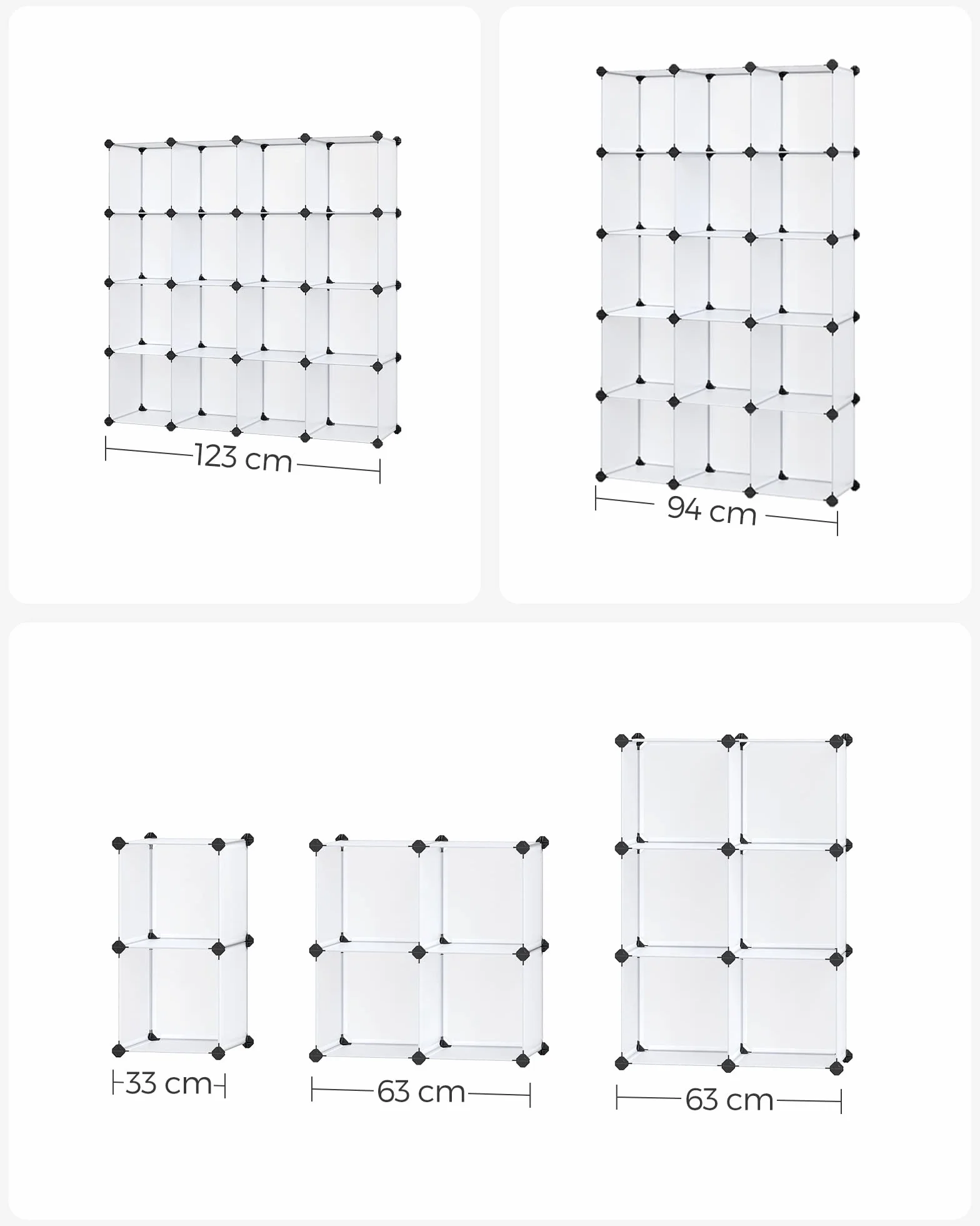 SONGMICS LPC44L system regałowy, regał na buty, regał typu "zrób to sam", możliwość układania w stos, regał wtykowy z tworzywa sztucznego PP, garderoba, ścianka działowa, do sypialni, biura, biały