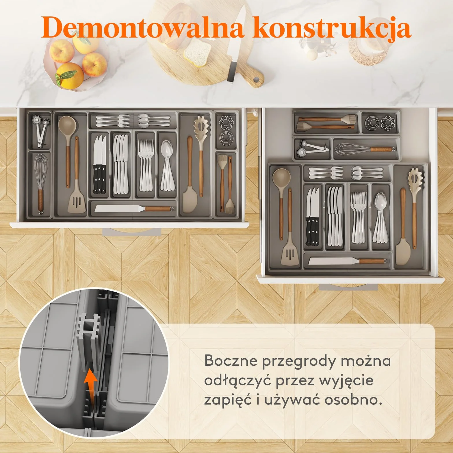 Lifewit Pojemnik na sztućce, wkład na sztućce 816 x 420 mm, do szuflady 90, zdejmowany uchwyt na przybory kuchenne, uchwyt na sztućce z tworzywa sztucznego, wkład do szuflad, organizer kuchenny na