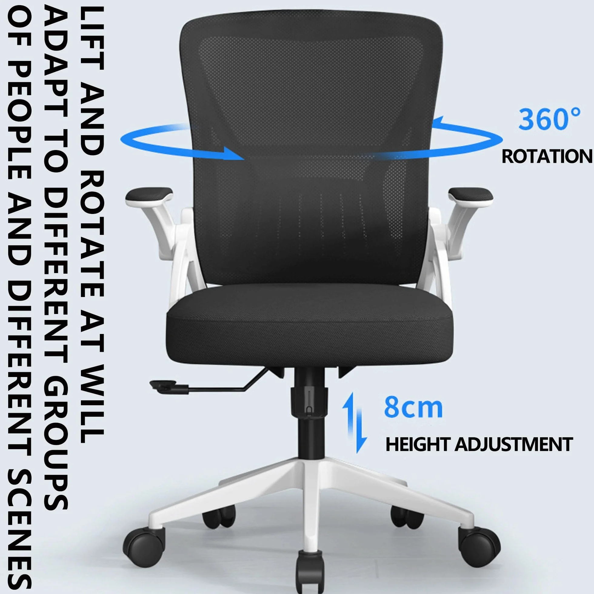 Ergonomiczne krzesło biurowe do gier komputerowych z wygodnymi podłokietnikami z siatki, obrotowe i regulowane oparcie, poduszka lateksowa, idealne do nauki, pracy, biura, salonu, sypialni