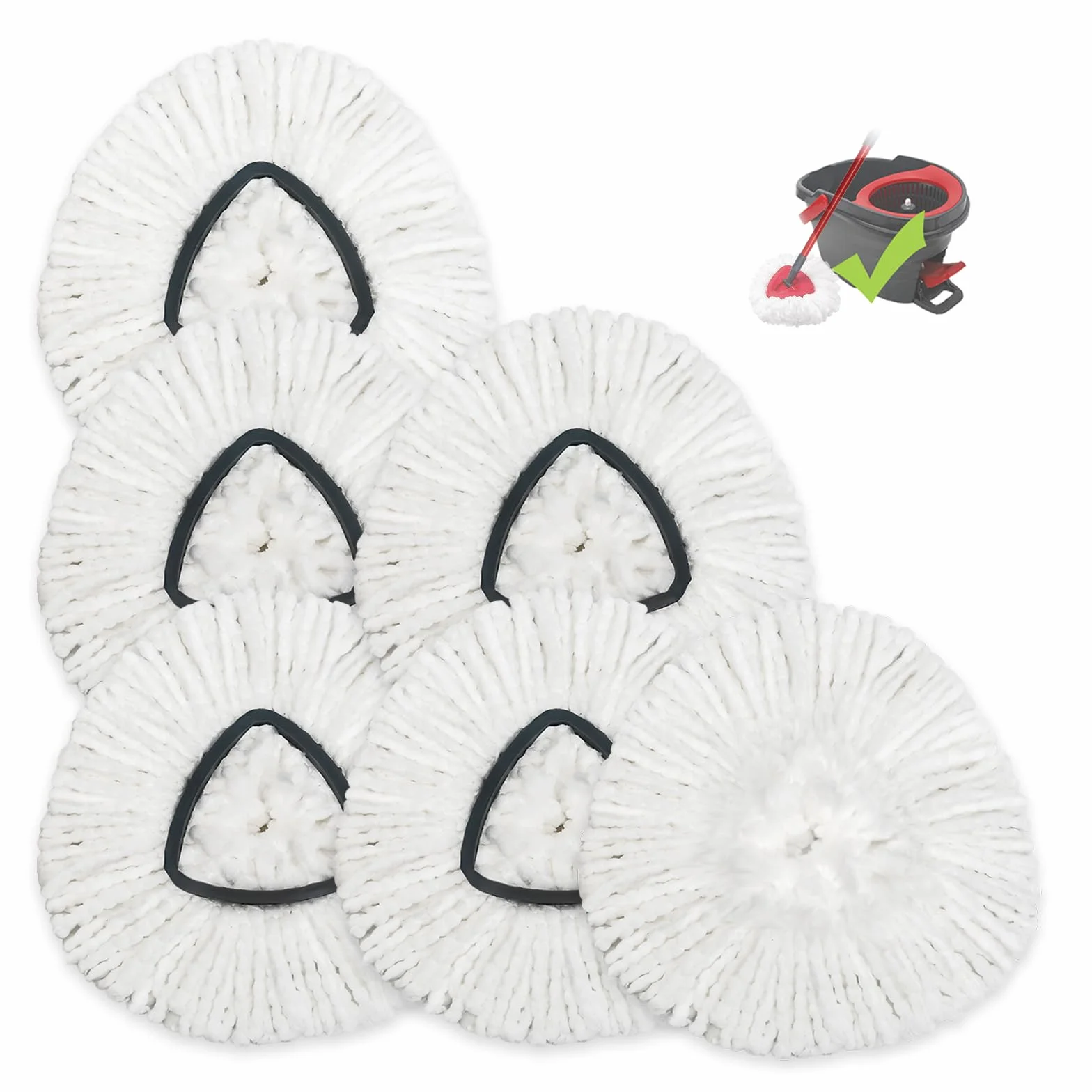 CLEAN PIONEER 6-pak wymiennych głowic do mopa kompatybilnych z Spin EasyWring Triangle Spin Mop, wkłady do mopa obrotowego z mikrofibry, łatwe czyszczenie, zamiennik głowicy mopa w 100% z mikrofibry