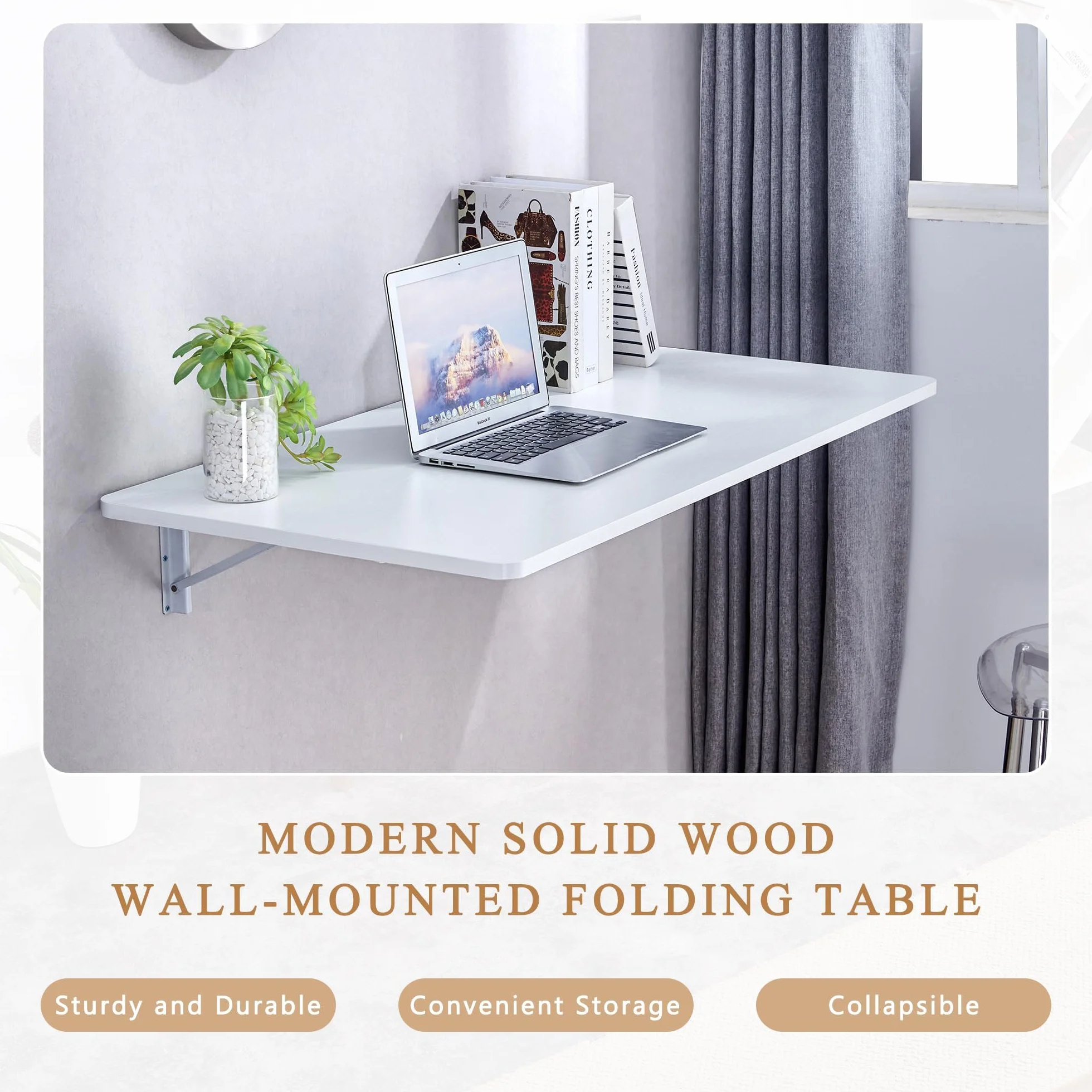 Składany stół warsztatowy montowany na ścianie, przenośny, składany, do gabinetu, jadalni, na balkon, do sypialni, łazienki, kuchni, surowe drewno, 100 x 30 cm