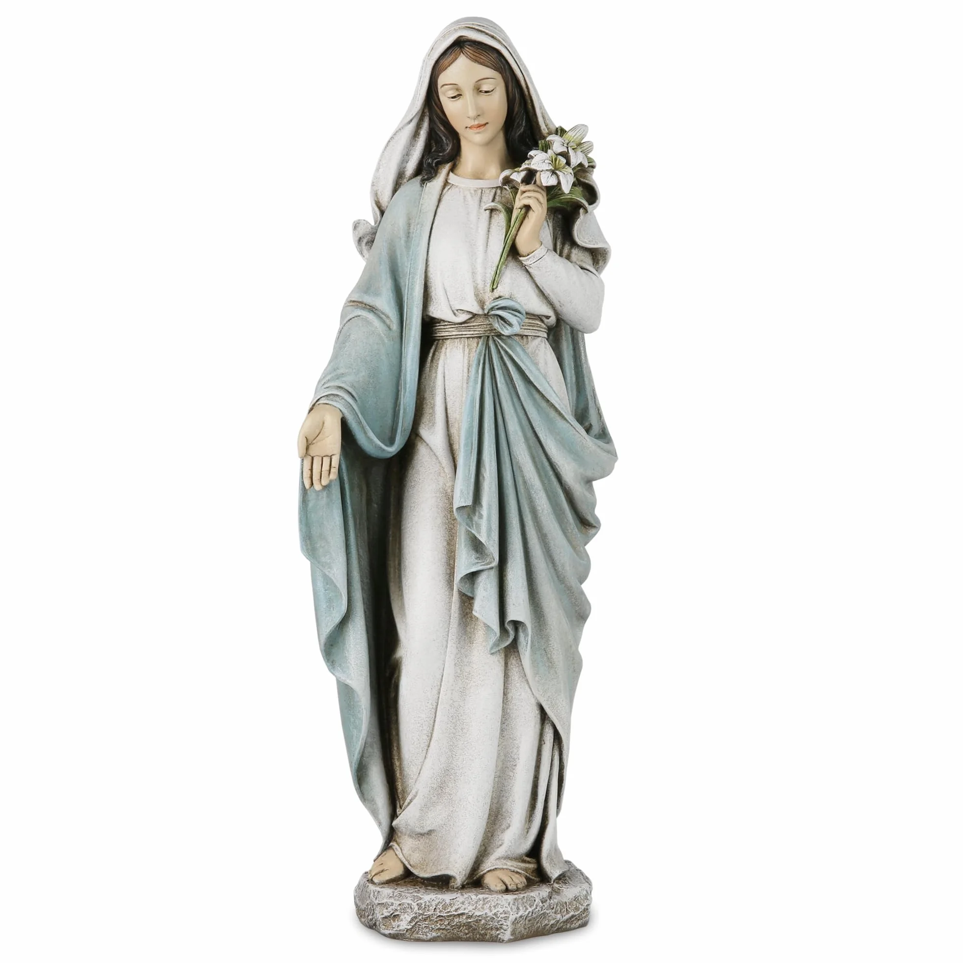 Pomnik Matki Bożej Błogosławionej Marii: statua Matki Bożej Maryi Panny, elegancka dekoracja domu, ręcznie malowana, Santa Maria z lilami, kolekcja Renaissance