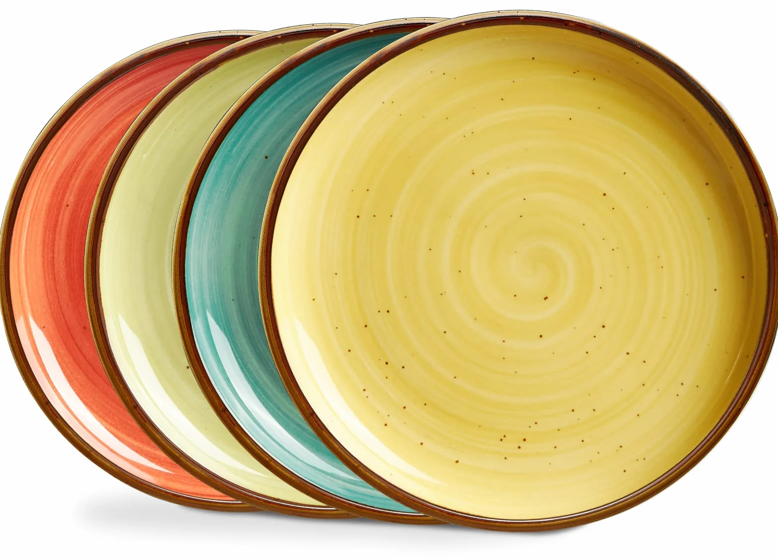 ONEMORE Porcelanowe talerze obiadowe, 21,5 cm, deserowe talerze sałatkowe, ceramiczne talerze z plamkami, zestaw 4 szt., nadaje się do kuchenki mikrofalowej, piekarnika i zmywarki