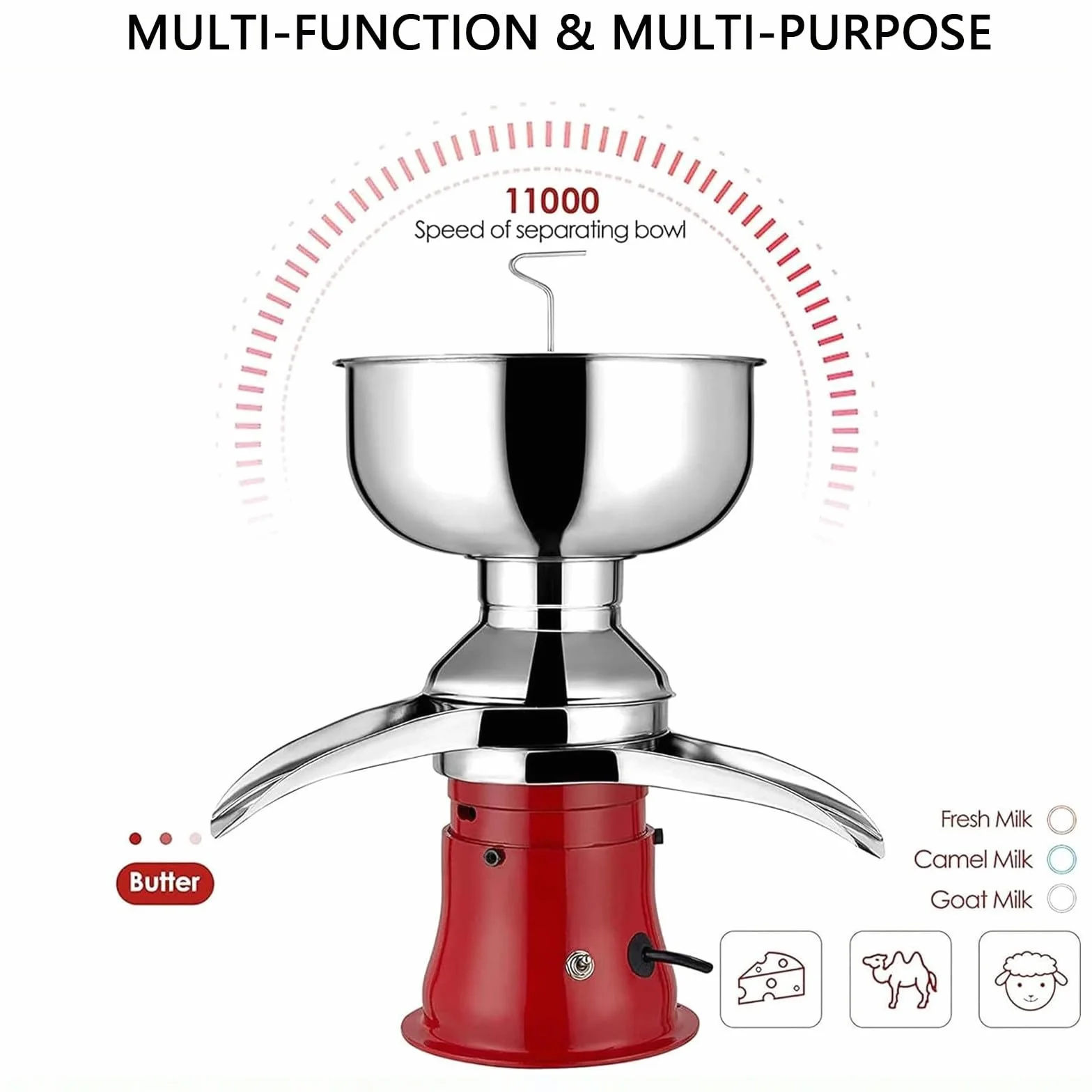 Wirówka do Mleka 5L Elektryczna, Separator Śmietany Stal Nierdzewna 50L/H, 11000 RPM,do Produkcji Masła i Sera, Milk Skimmer High Efficiency
