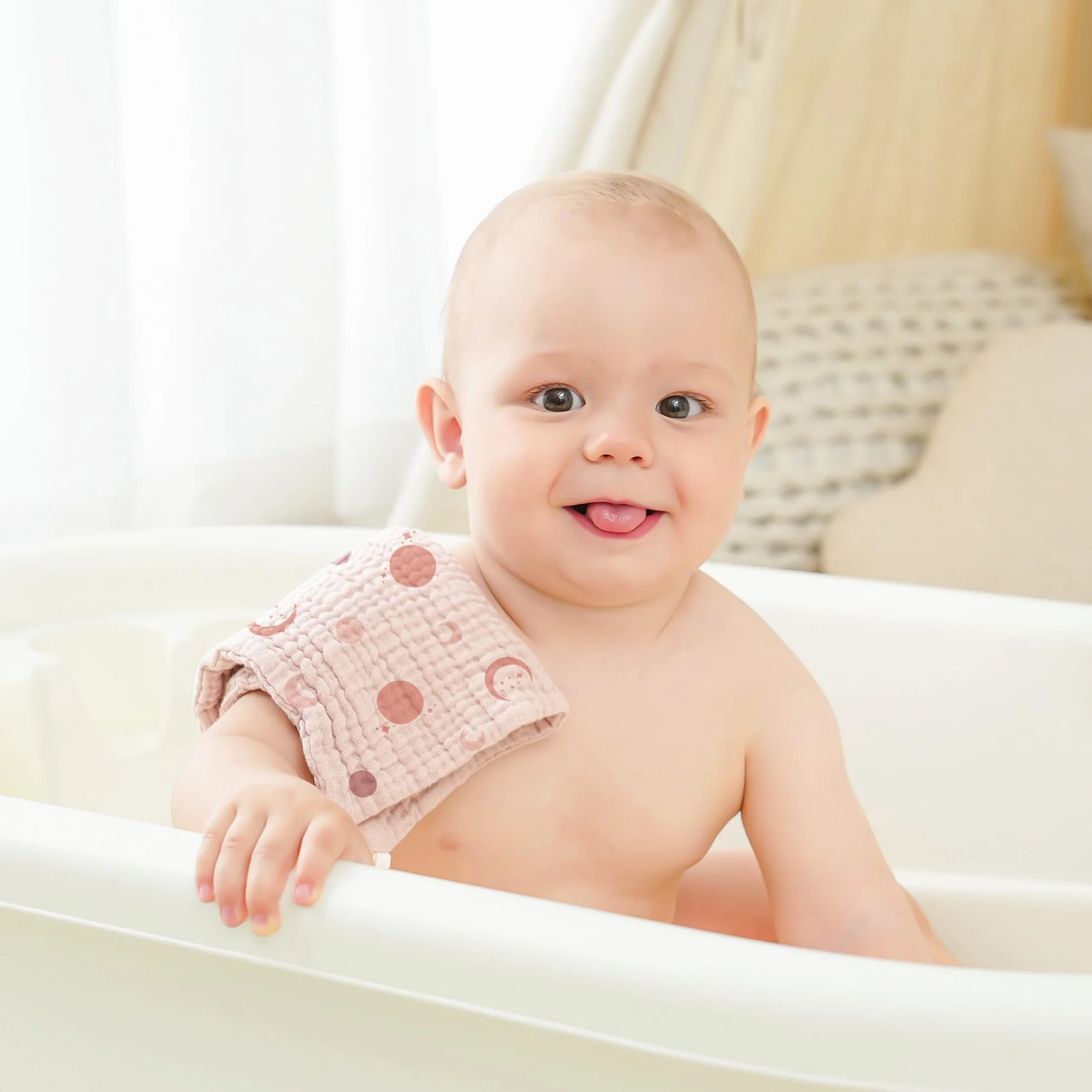 Bearmoss Chusteczki Molton dla niemowląt, 100% bawełna, miękkie ściereczki do ślinu dla niemowląt, oddychające i bardzo chłonne, muślinowe, 10 sztuk, 25 x 25 cm (różowo-fioletowe)