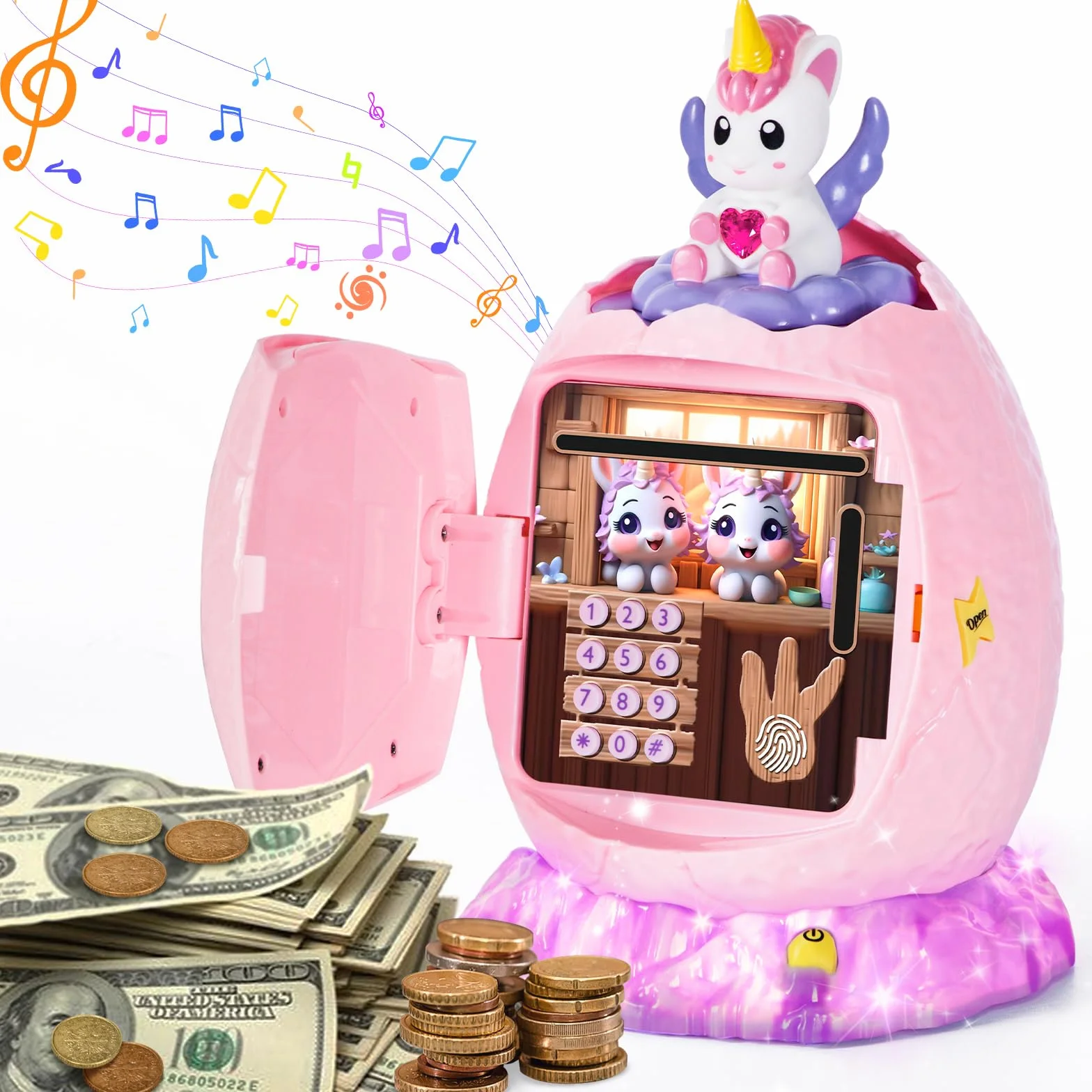 Yellcetoy Skarbonka dla dzieci, jednorożec, sejf dla dzieci z kodem, elektryczna skarbonka, sejf na pieniądze, ATM, Piggy Bank, prezent na urodziny, Boże Narodzenie, Wielkanoc, prezent dla dziewczynek