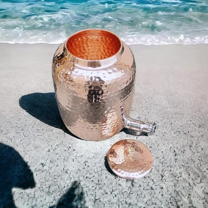 FK-DISPENSER-DG-4L Handmaded Copper Dozownik Garnek Matka z kranem 2 Diamentowe Szklanki Kubek i Zestaw 4 Litry