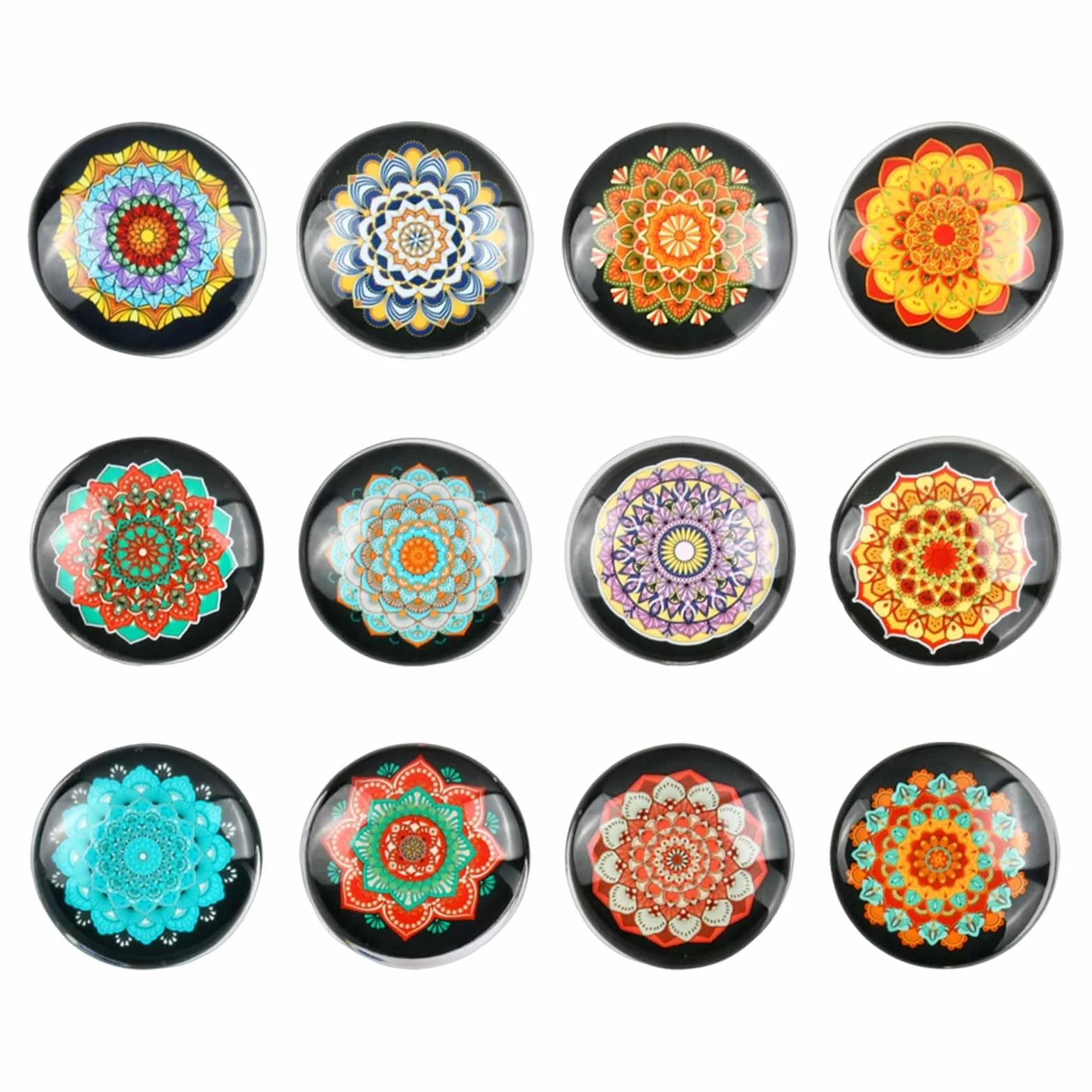 Nivofu 12 magnesów na lodówkę, 30 mm, szkło 3D, wzór mandali, kalejdoskop, okrągłe magnesy dekoracyjne do lodówki, tablicy, kuchni i biura, kreatywny pomysł na prezent