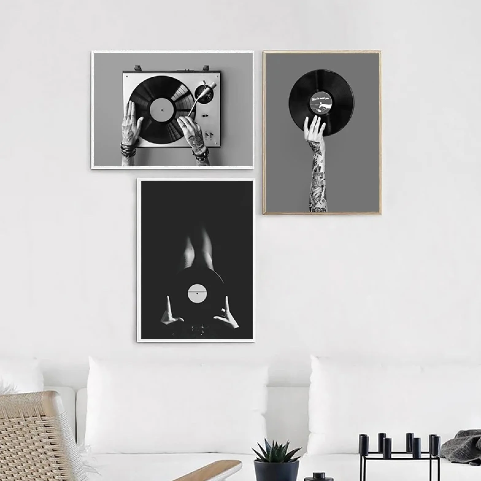 BMGKYAGL Czarno-biała płyta winylowa zdjęcie plakat obraz na płótnie vintage muzyka sztuka ścienna wydruki muzyk studio wystrój 80 x 120 cm bez ramy