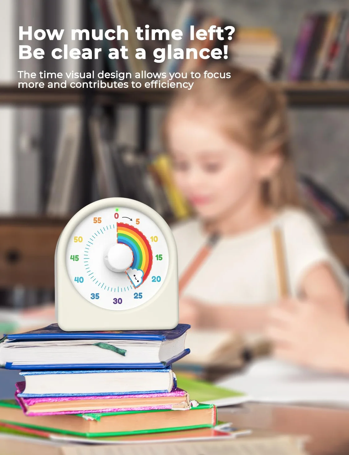 LIORQUE Timer wizualny dla dzieci, naładowalny wizualny timer pomodoro z odliczaniem dla dzieci w kolorze tęczy z magnesem z tyłu, narzędzie do zarządzania czasem do nauki