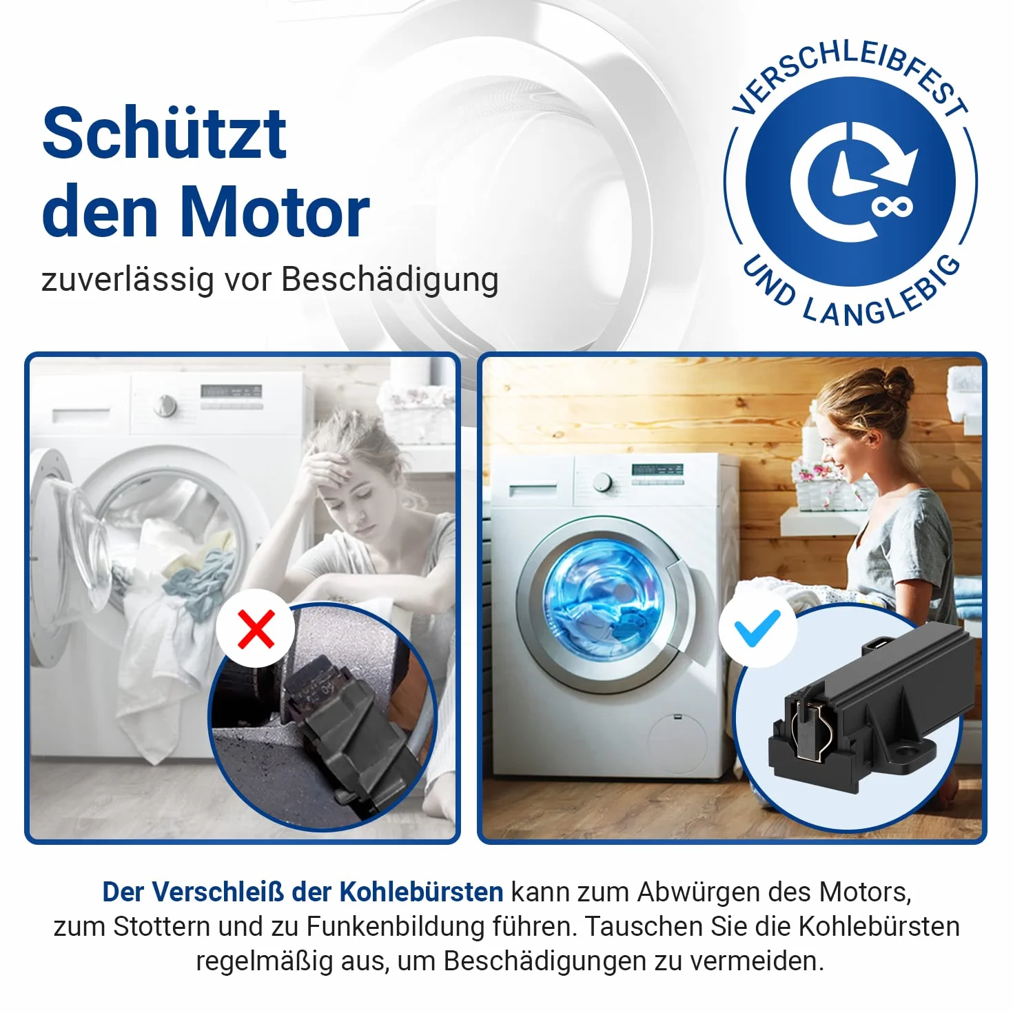 VIOKS 2 x zestaw szczotek węglowych do pralki 400602015/2 AEG 4,8 mm AMP zapasowe szczotki węglowe do pralki Electrolux Whirlpool Bauknecht 481281719419 Węgiel silnikowy do silnika SOLE