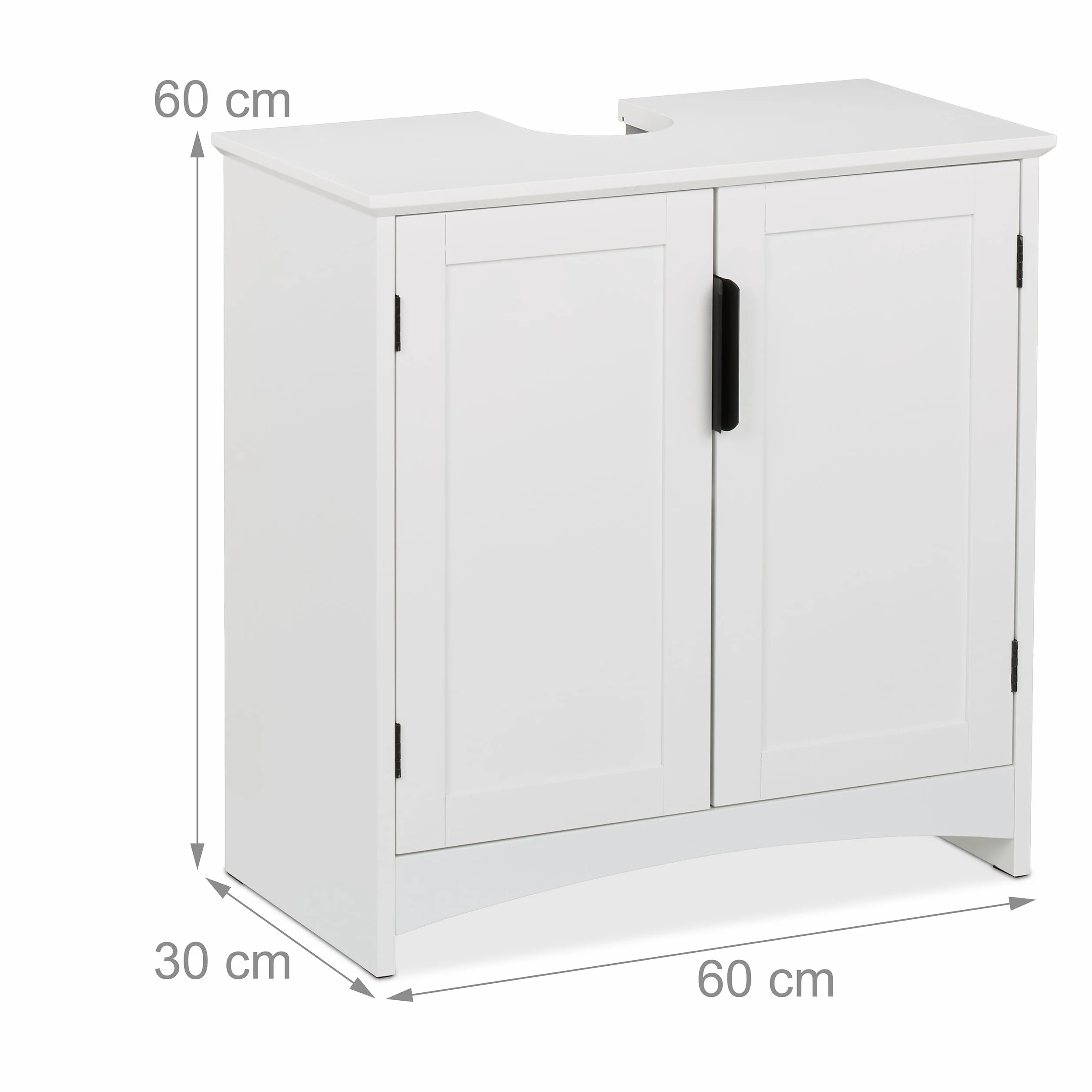 Relaxdays Szafka pod umywalkę, 2 drzwi, HWD: 60 x 60 x 30 cm, MDF, szafka łazienkowa, szafka pod umywalkę, biała, żelazko, płyta pilśniowa
