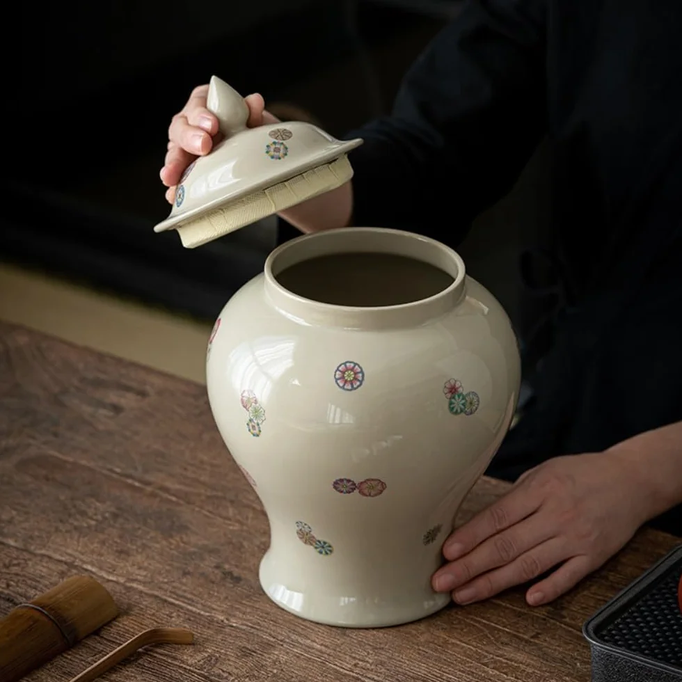CMBSSTFC Pojemnik na herbatę Ceramiczny pojemnik do przechowywania luzem herbaty Słoik Duży, szczelnie zamknię słoik Słoik do przechowywania herbaty o dużej pojemności Zestaw herbaciany Pojedynczy