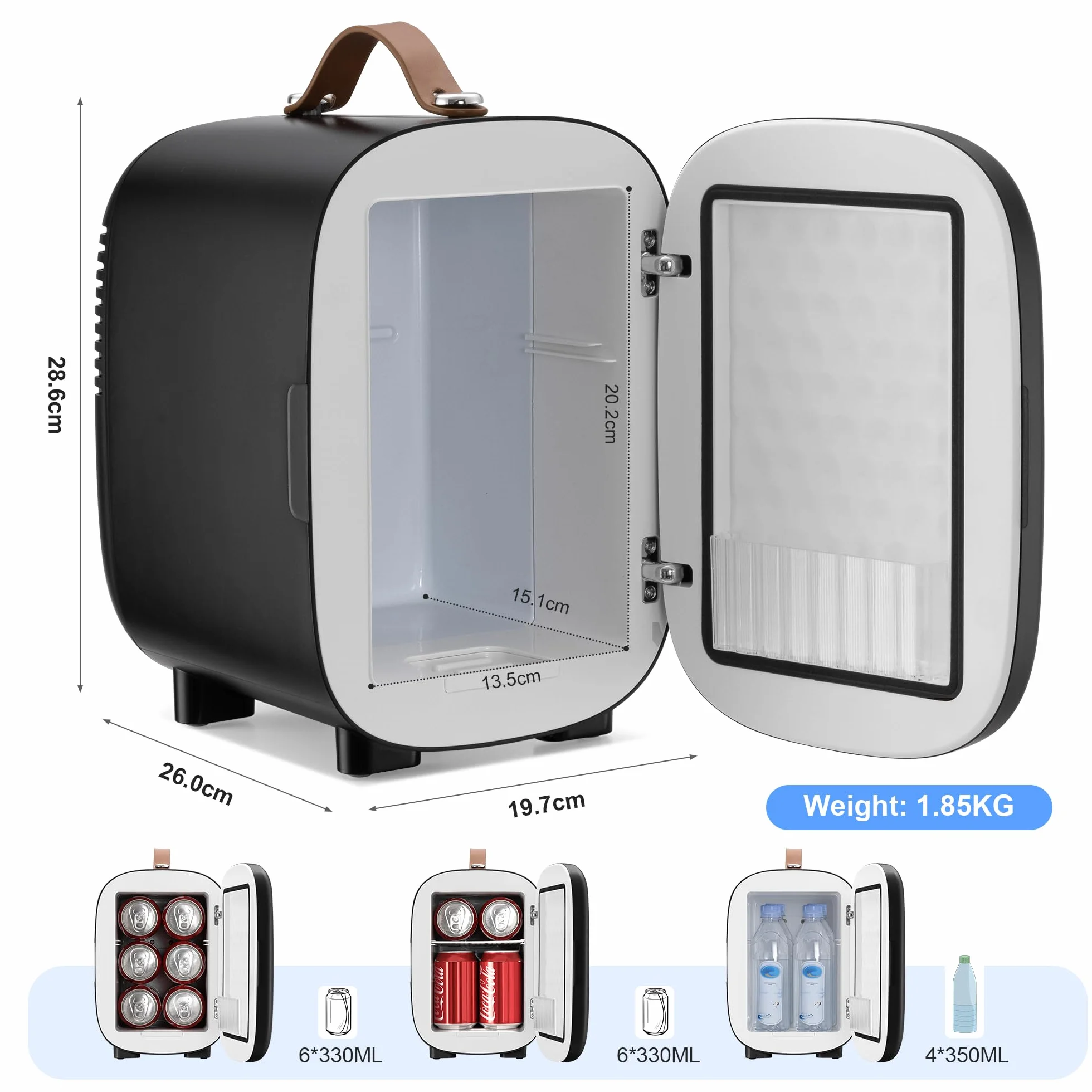 Enventor Mini lodówka, 4 litry/6 puszek, przenośna chłodziarka i ogrzewacz, zasilanie AC + 12 V DC, mała lodówka do sypialni, samochodu, pielęgnacji skóry, owoców i napojów, czarna