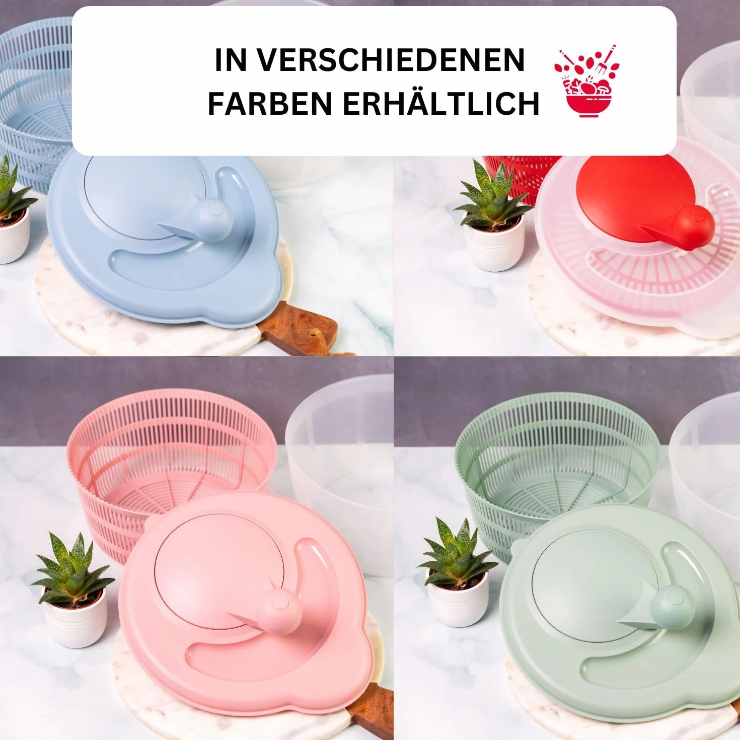 Westmark Wirówka do Sałaty, Pojemność 5 Litrów, Ø 26 cm, Tworzywo Sztuczne, Bpa-Free, Fortuna, Kolor Przezroczysty, Niebieski, 2432224B
