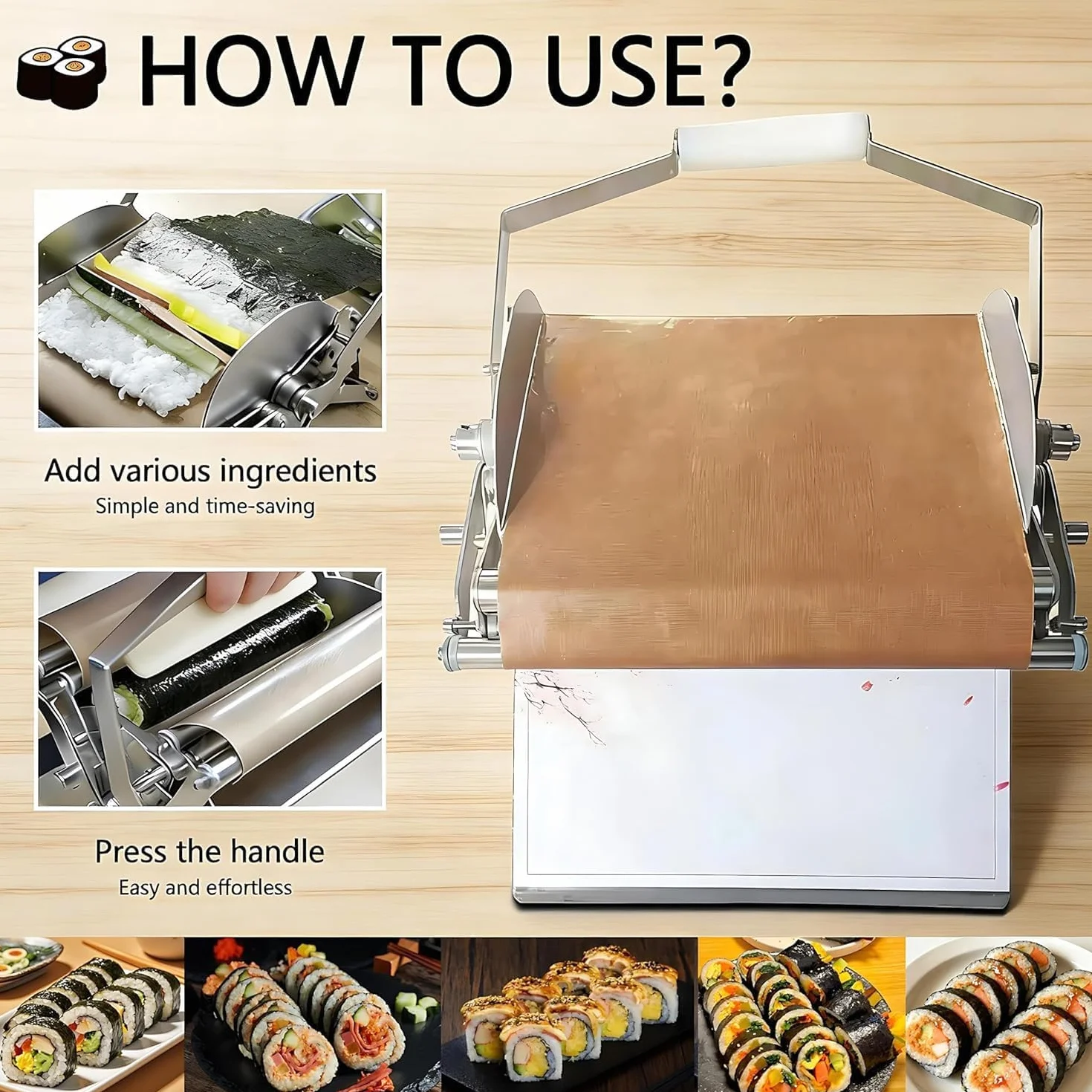 Maszyna do zwijania sushi, nieprzywierająca stal nierdzewna, łatwy do czyszczenia, ręczny ekspres do sushi do kuchni, restauracji, bufetu, idealny do domowych bułek sushi