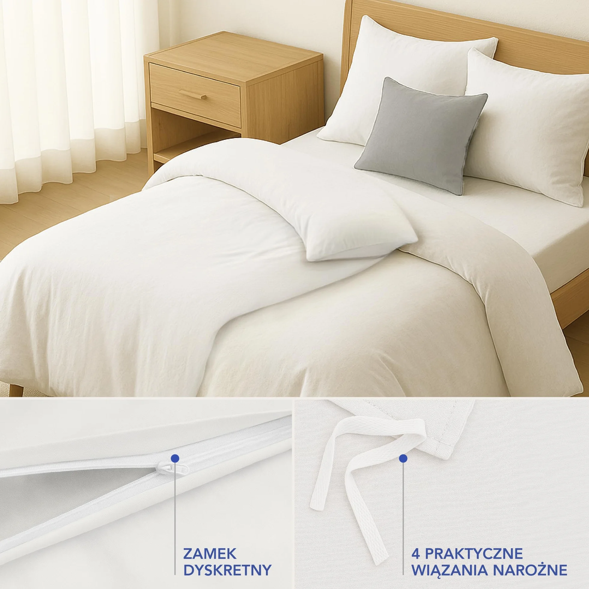 Zestaw pościeli Dreamzie 135x200 ze wzmocnionej bawełny - Biały - 2x poszwa na kołdrę 135x200 i 2x poszewka na poduszkę 80x80 cm - Certyfikat Oeko-Tex - 4 sztuki
