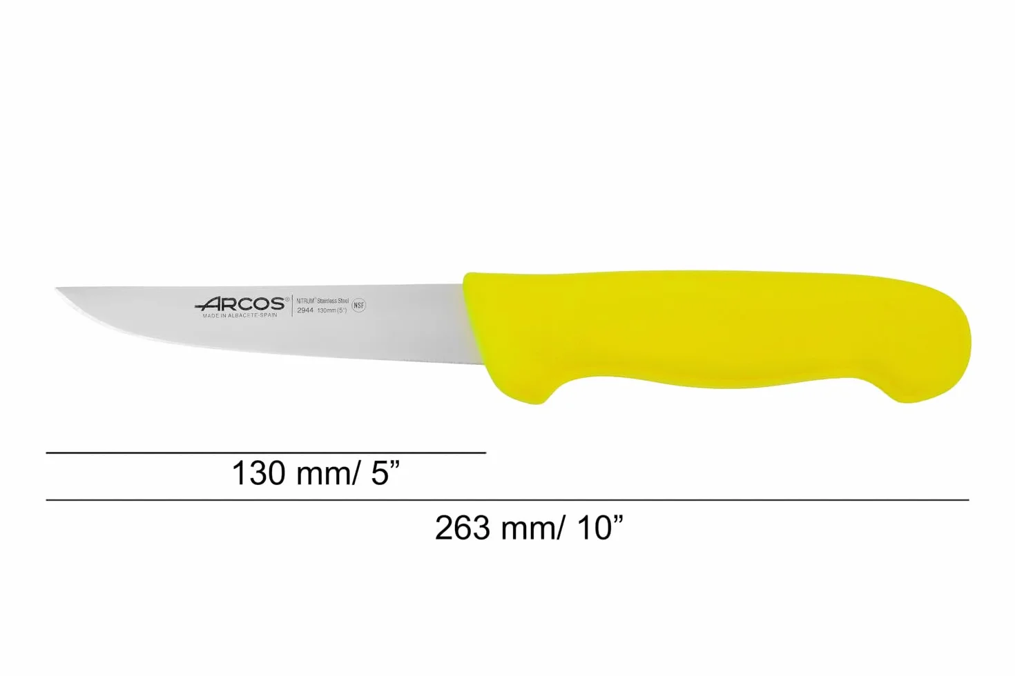 Arcos 294400 seria 2900-boning nóż nóż nitrm 130 mm (5,12 cala) - uchwyt polipropylenowy żółty kolor, stal nierdzewna 18/8