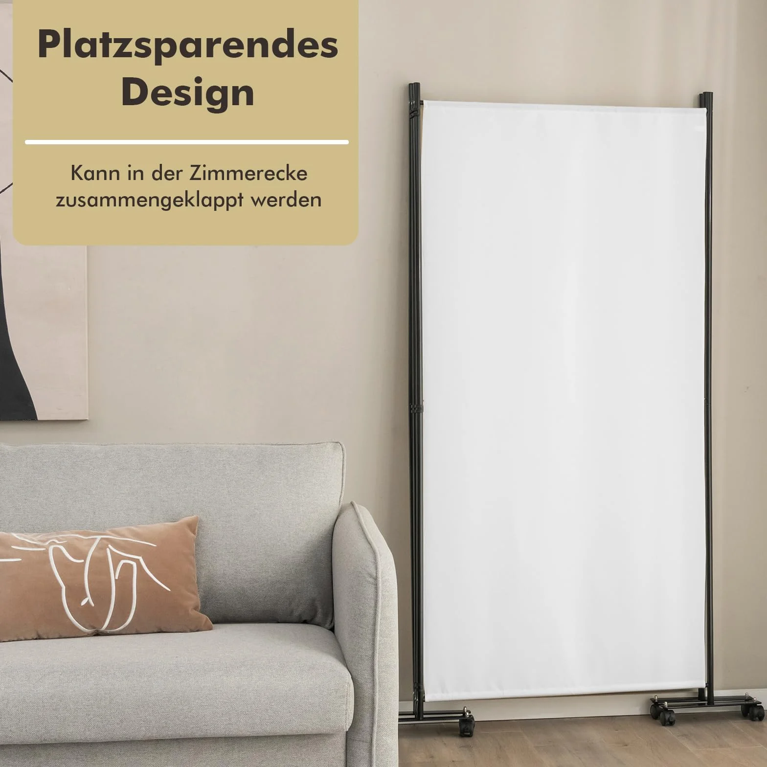 COSTWAY Parawan na kółkach, parawan, składana ścianka działowa, z tkaniny, osłona zapewniająca większą prywatność i elastyczność (biały, 262 x 180 cm)
