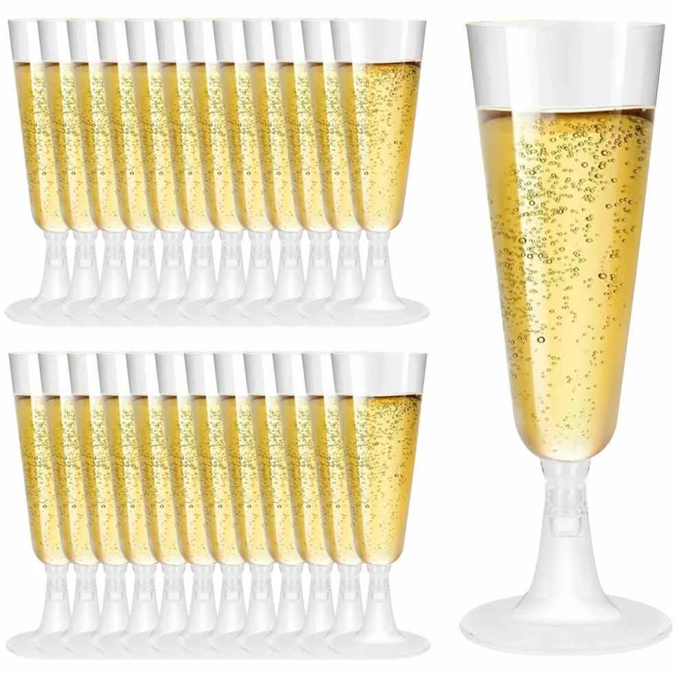 25 sztuk plastikowych kieliszków do szampana, 150 ml, przezroczyste kieliszki do szampana, kieliszki do szampana, kieliszki do szampana, na przyjęcie szampana, imprezę, wesele, urodziny