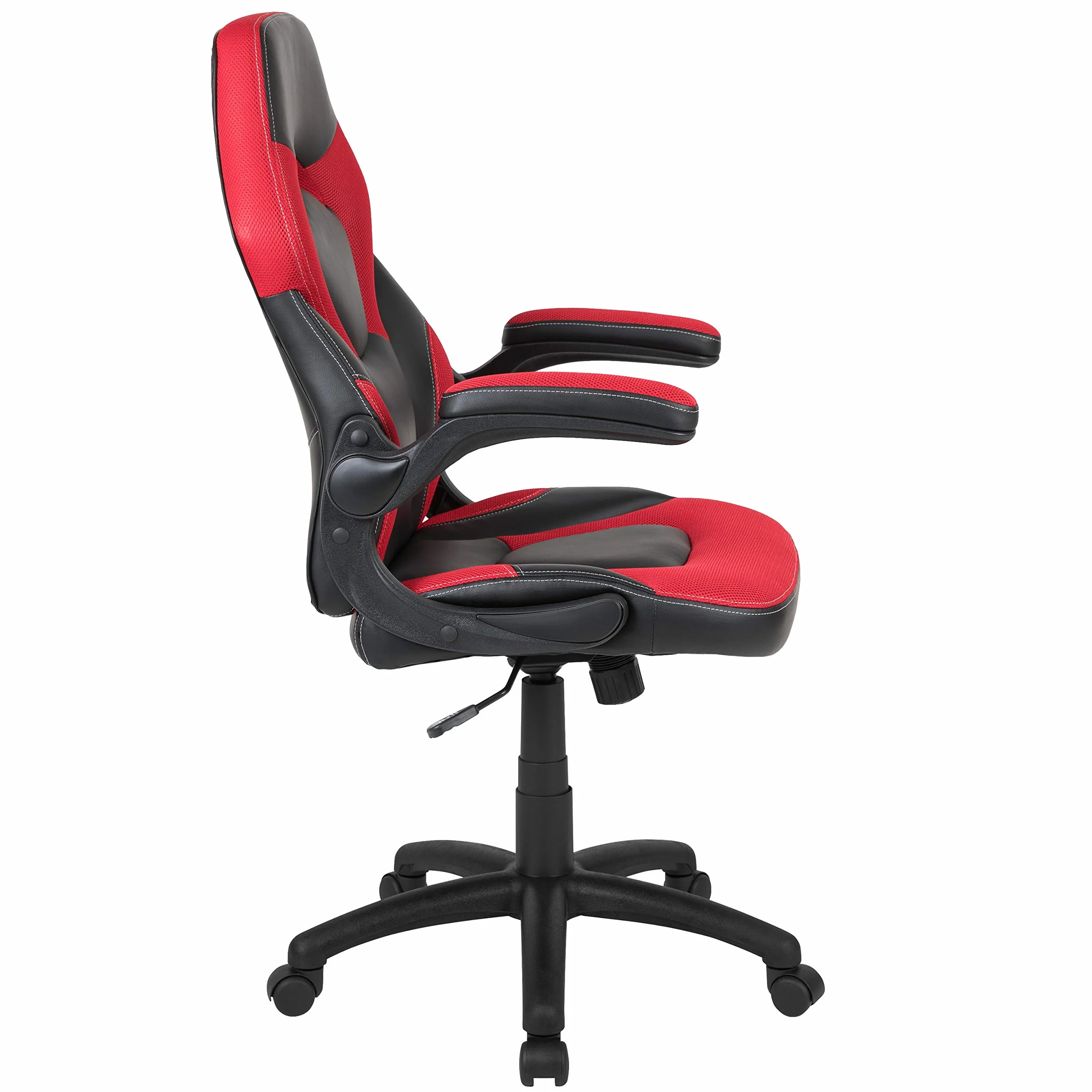 Flash Furniture X10 fotel gamingowy do biura, ergonomiczny, komputerowy, regulowany, obrotowy fotel z podnoszonymi podłokietnikami, czerwono-czarna skóra, miękka