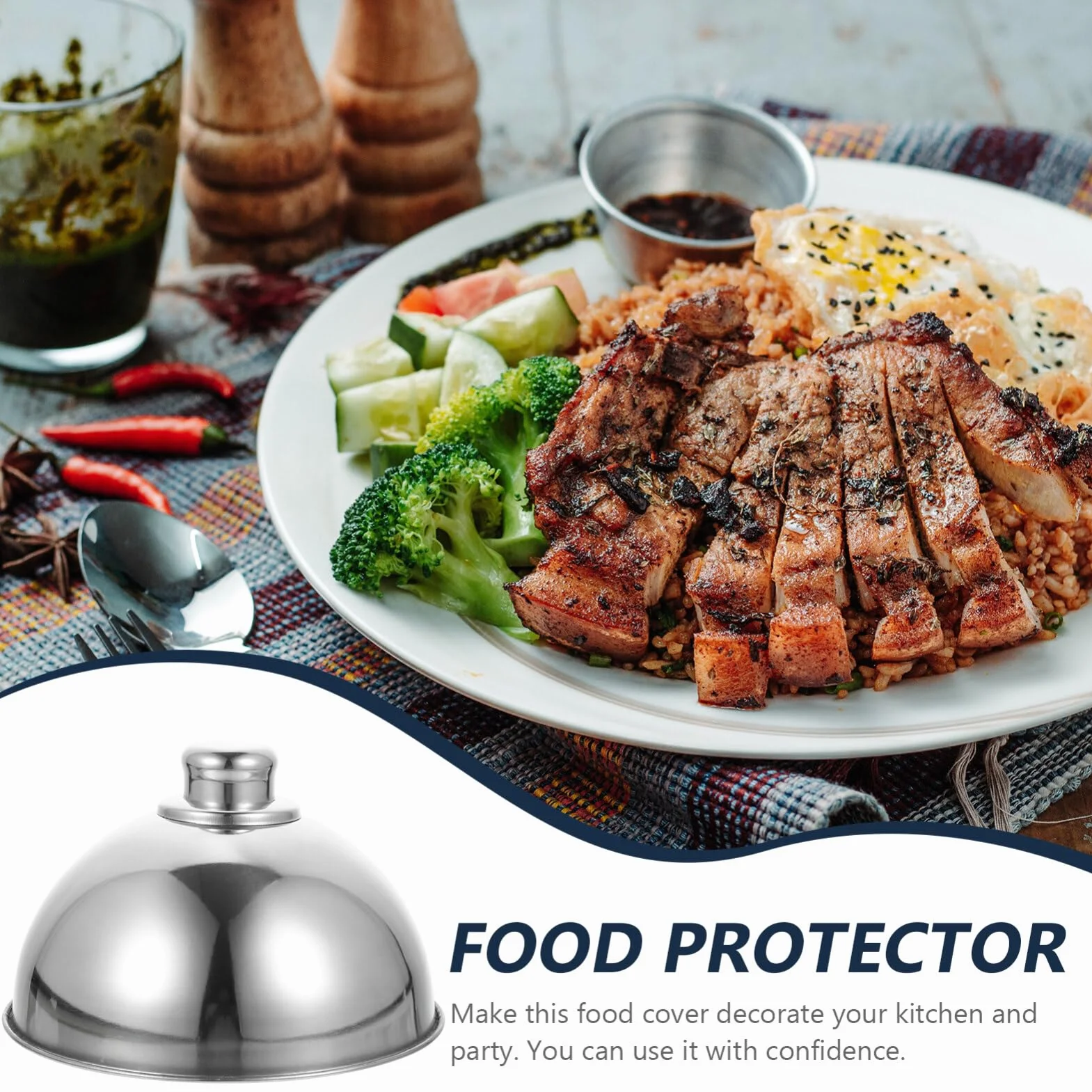 Cabilock Teppanyaki klosz na talerz ze stali nierdzewnej, pokrywka do gotowania burgerów, blok serowy, pokrywa grillowa, pokrywa do żywności, do steków, serów, steków, 18 cm