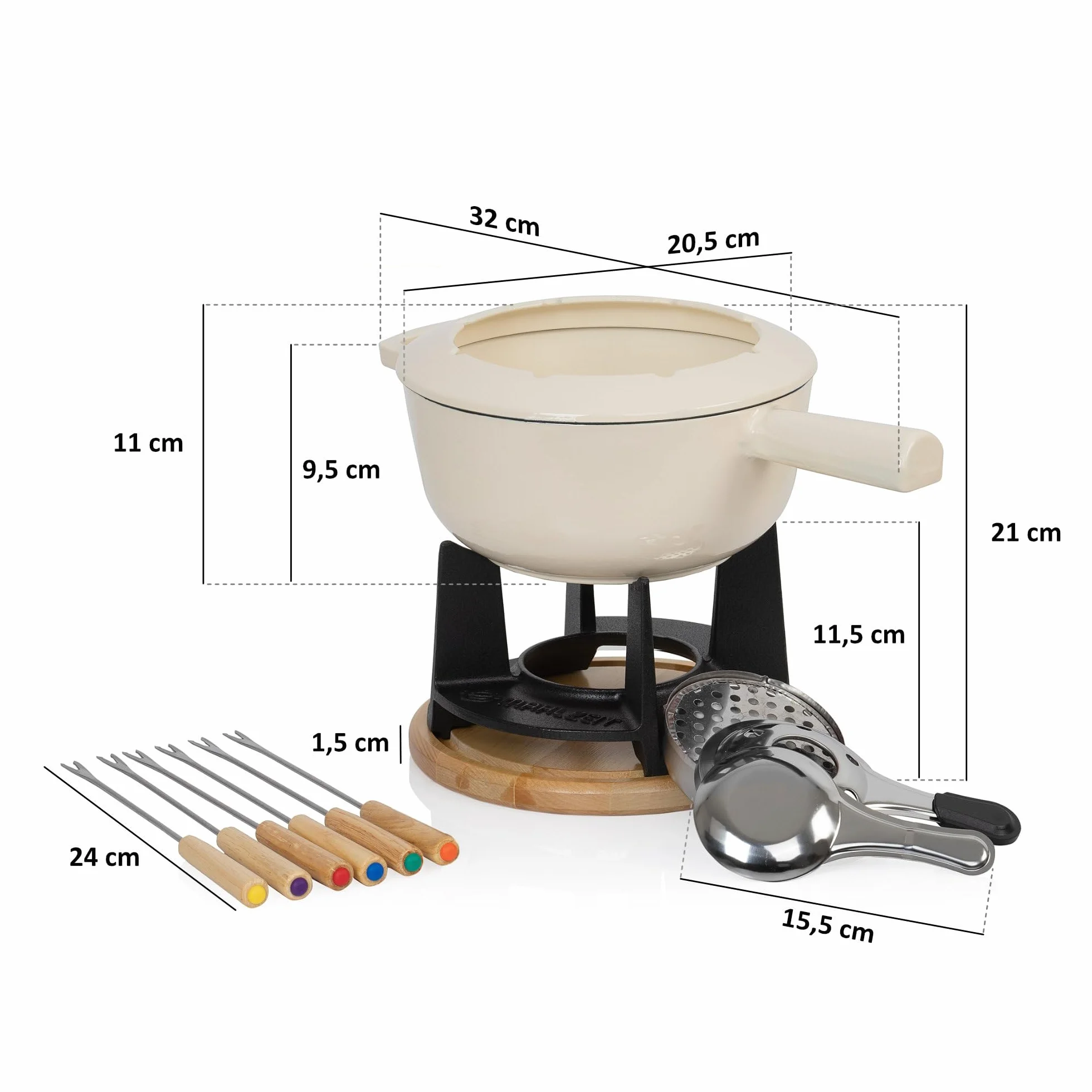 Zestaw do fondue z żeliwa spiżowego Mahlzeit dla 6 osób | 2 litry | Zestaw do fondue 13-częściowy z palnikiem i widelcami | Zestaw do fondue, zestaw do serowego fondue, zestaw do mięsnego fondue