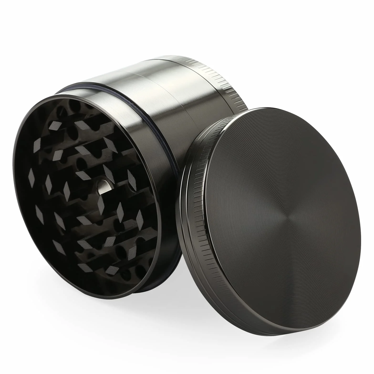 Bäcker & Lecker Pollen Grinder Crusher młynek do ziół do suszonych ziół, przypraw, ziół, ze stopu cynku, 4-częściowy zestaw ze skrobakiem do pyłków, nikiel czarny