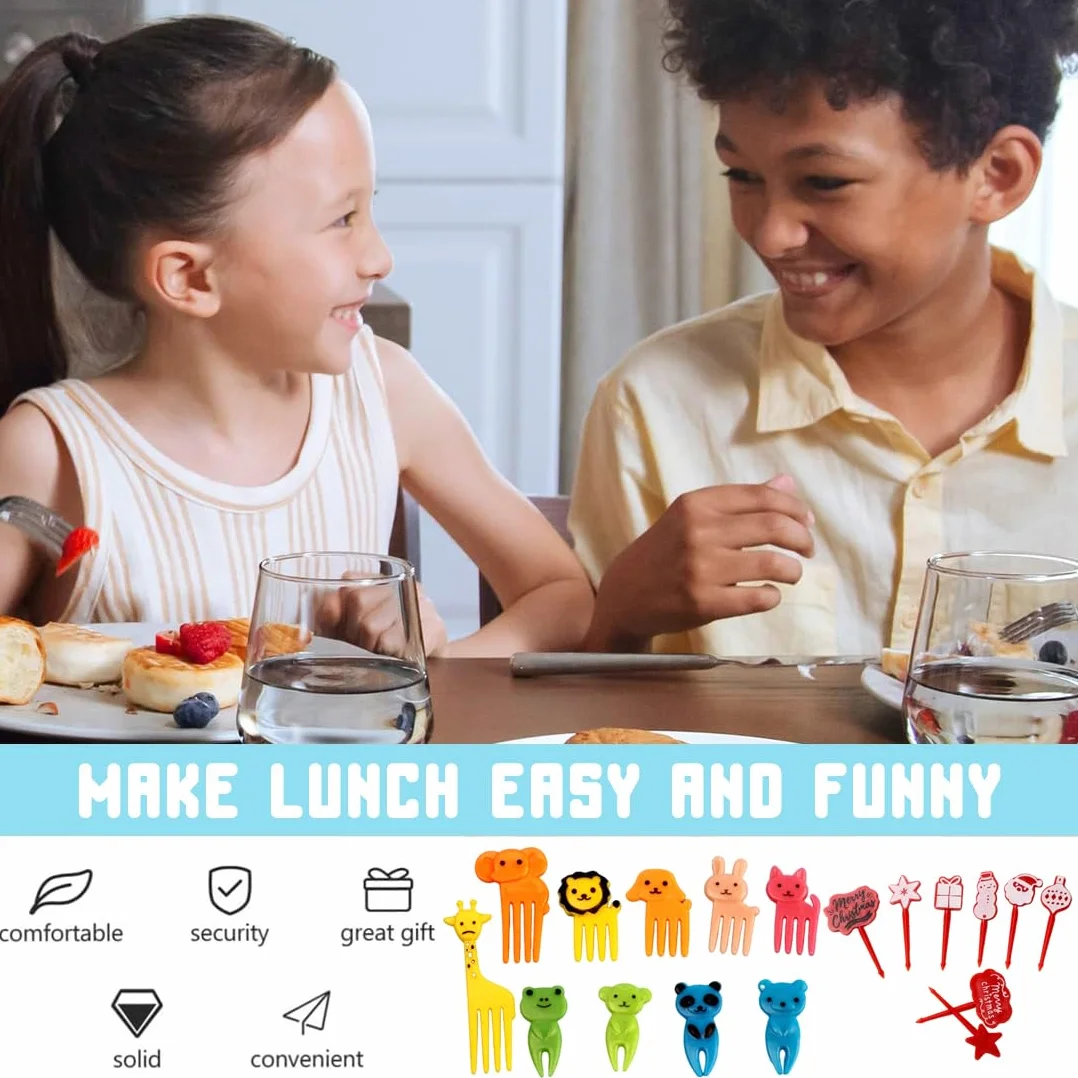 40 sztuk Finger Finger Food Mini Cartoon Bento Fruit Widelce Pałeczki dla dzieci, wybór ciast akcesoria śliczne plucie dorośli deser owoce Halloween Boże Narodzenie przyjęcie