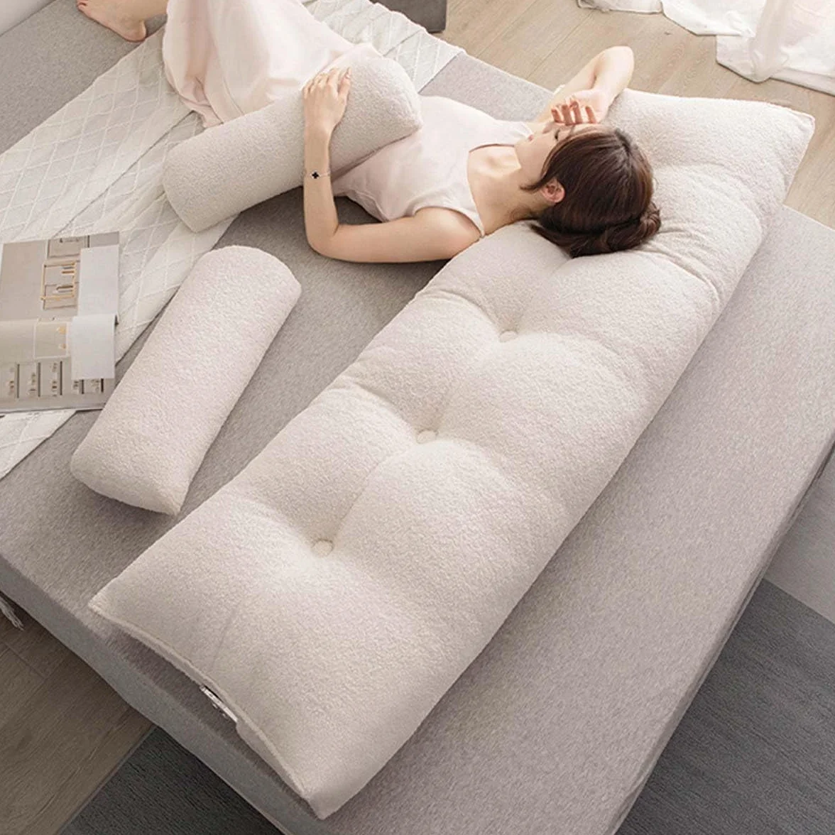 Duże poduszki na koturnie z rolką pod szyję, zagłówek, trójkątna poduszka do czytania, miękka sofa, poduszka do pozycjonowania, podparcie lędźwiowe, oparcie talii (100 x 50 x 20 cm, niebieska)