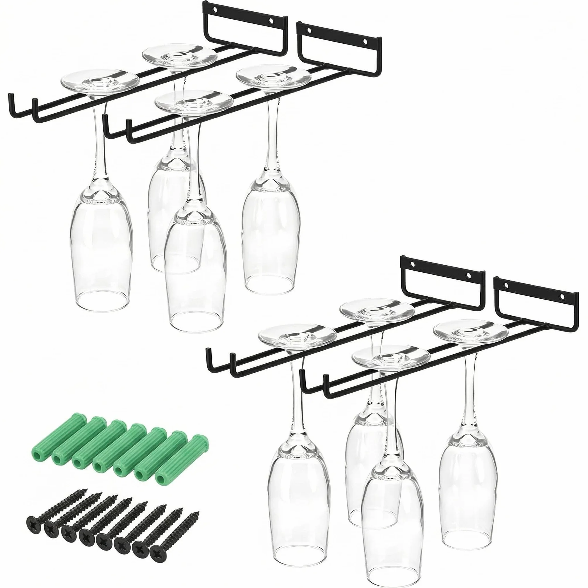 QWORK® 4 szt. regał na kieliszki do wina, metalowy wieszak na kieliszki do wina, uchwyt na kieliszki do wina, do baru, kuchni, czarny