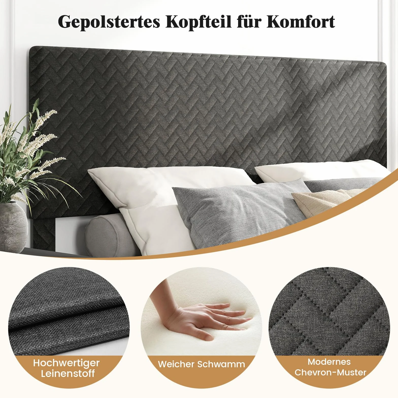 COSTWAY Łóżko tapicerowane ze stelażem, rama łóżka z zagłówkiem o regulowanej wysokości, wysokość 30 cm, rama łóżka bez materaca, w kolorze szarym aksamitnym (140 x 200 cm)