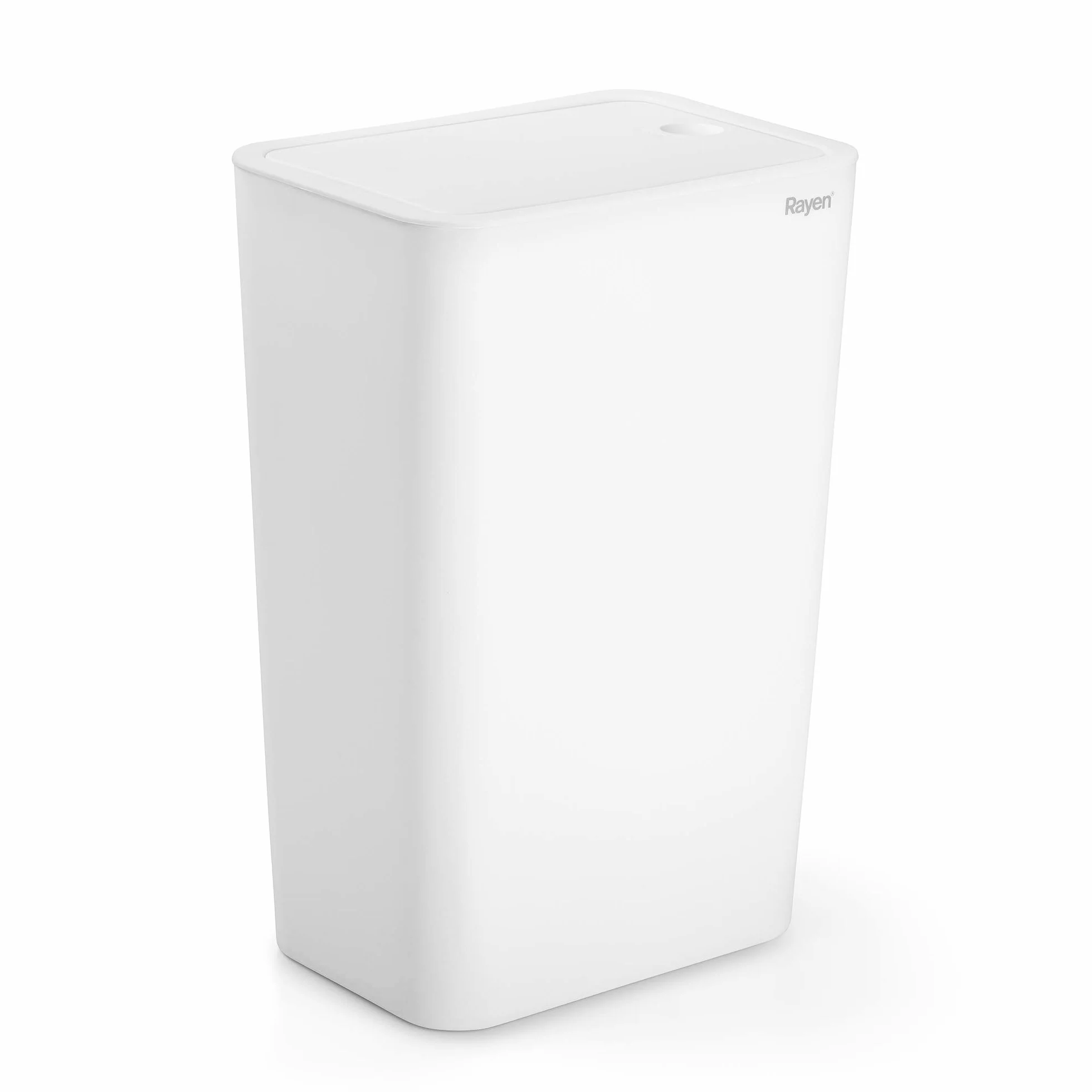 Rayen - Kosz na śmieci z pokrywką ciśnieniową, 9 l, kompaktowy kosz na śmieci do łazienki, kuchni i biura, biały, 22 x 16 x 33 cm, polipropylen