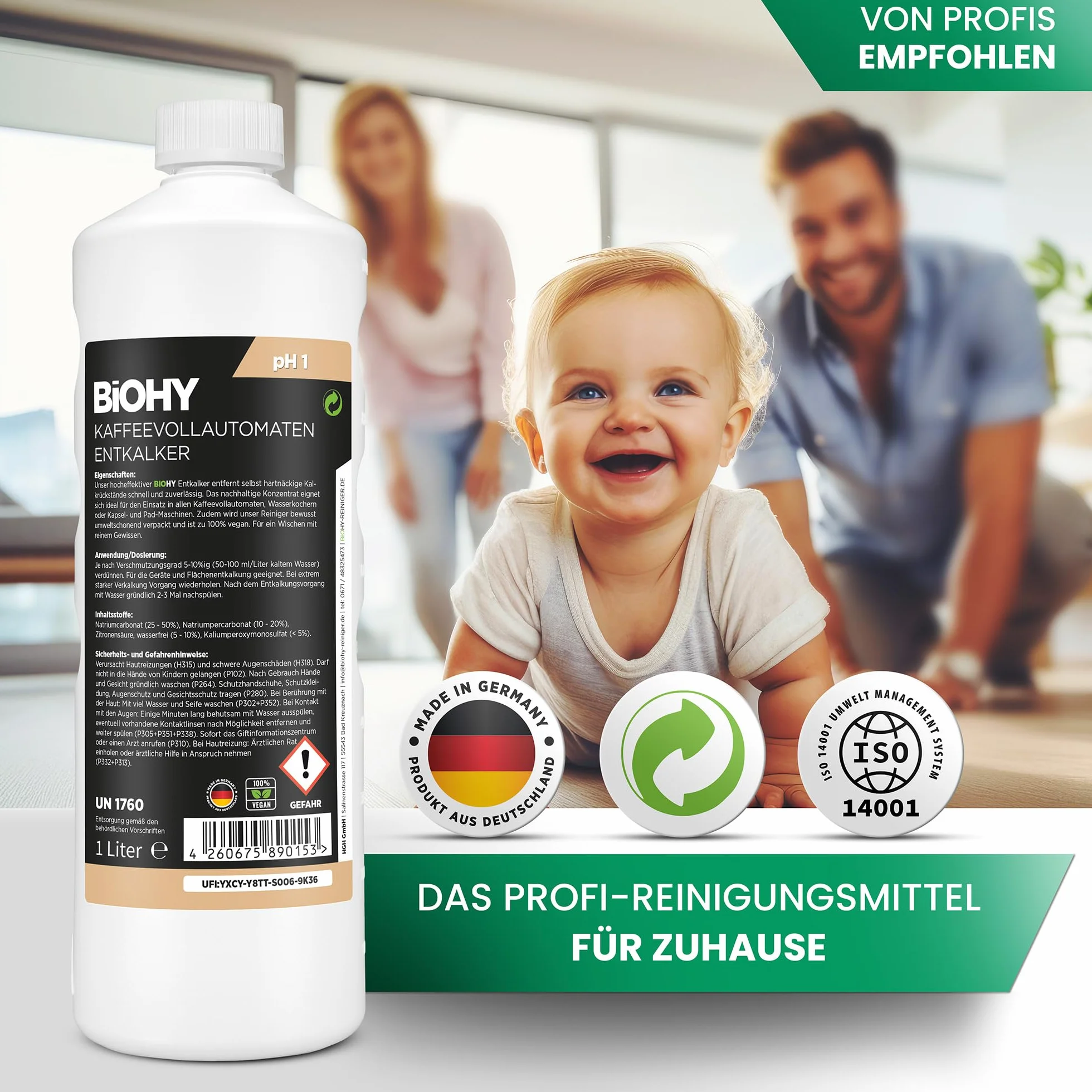 BiOHY Odkamieniacz do ekspresów do kawy (9 x butelka 1l) + dozownik | Idealny do odkamieniania wszystkich ekspresów i ekspresów do kawy | Nadaje się do wszystkich marek (Kaffee Entkalker)